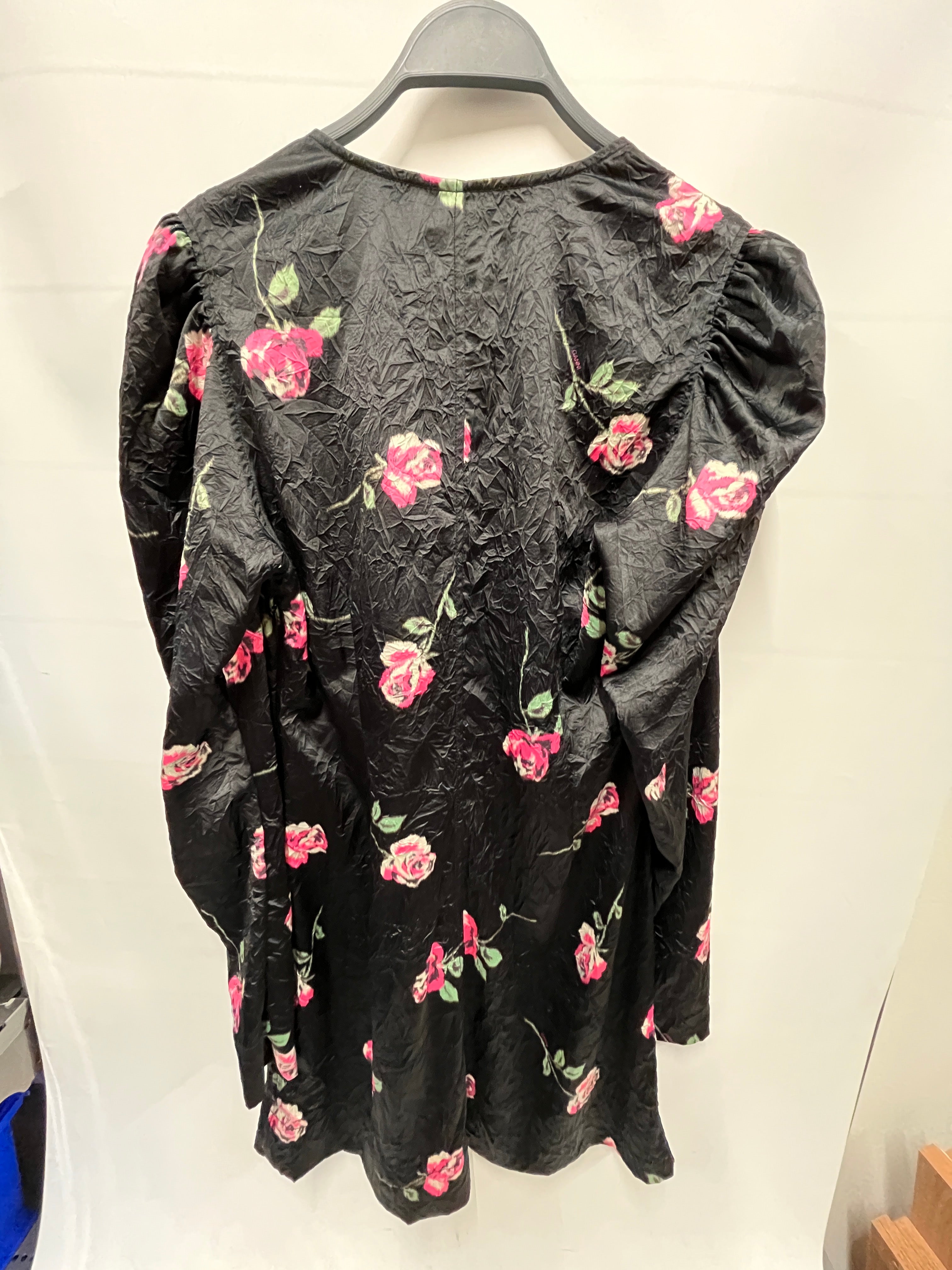 GANNI/LS Dress/M/Floral Pattern/Polyester/BLK/ view 2