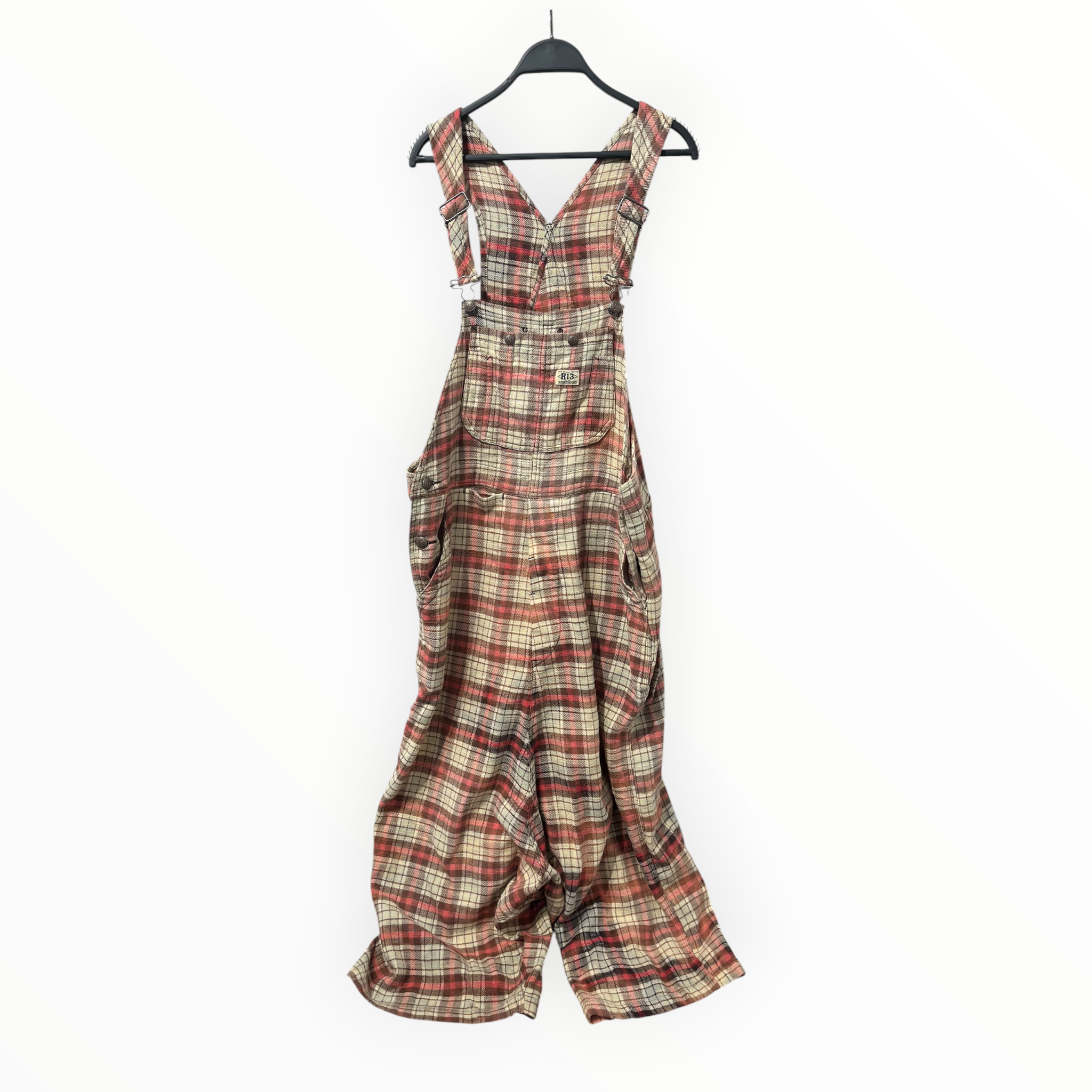 R13/Overall/S/Plaid/Cotton/RED/WIDE LEG CROPPED OVERSALLS view 1