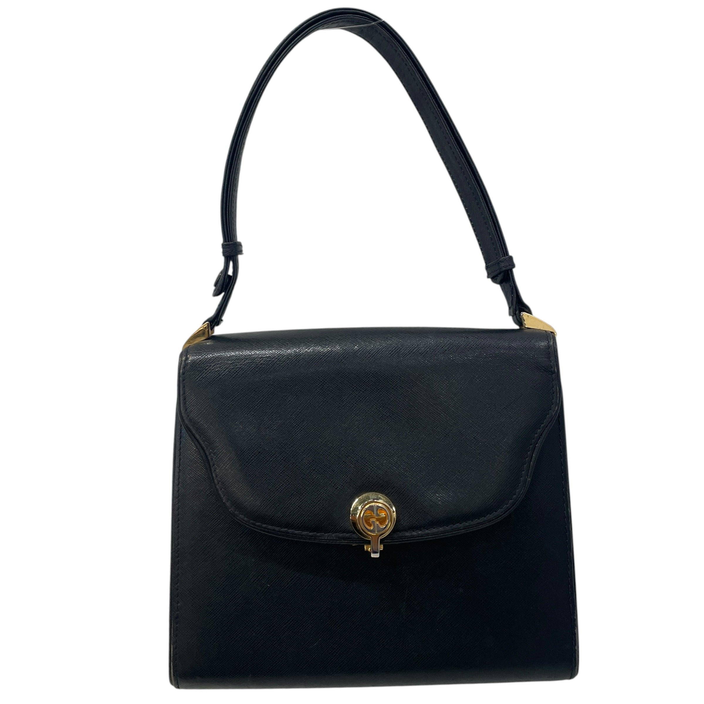 GUCCI/Hand Bag/Leather/BLK/1970s Top Handle Bag view 1