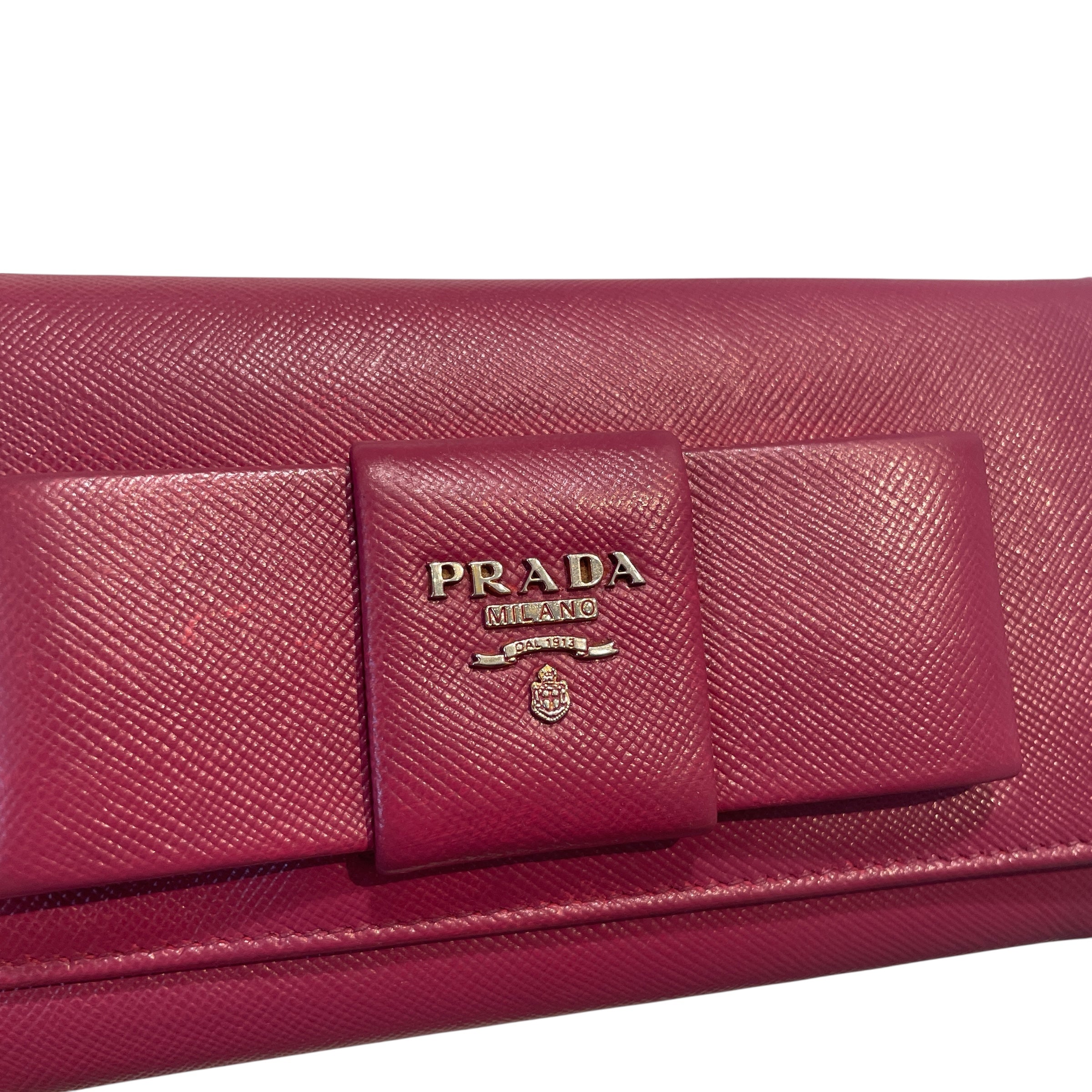 PRADA/Long Wallet/Leather/PNK/Pink Saffiano Ribbon Bow Snap view 4