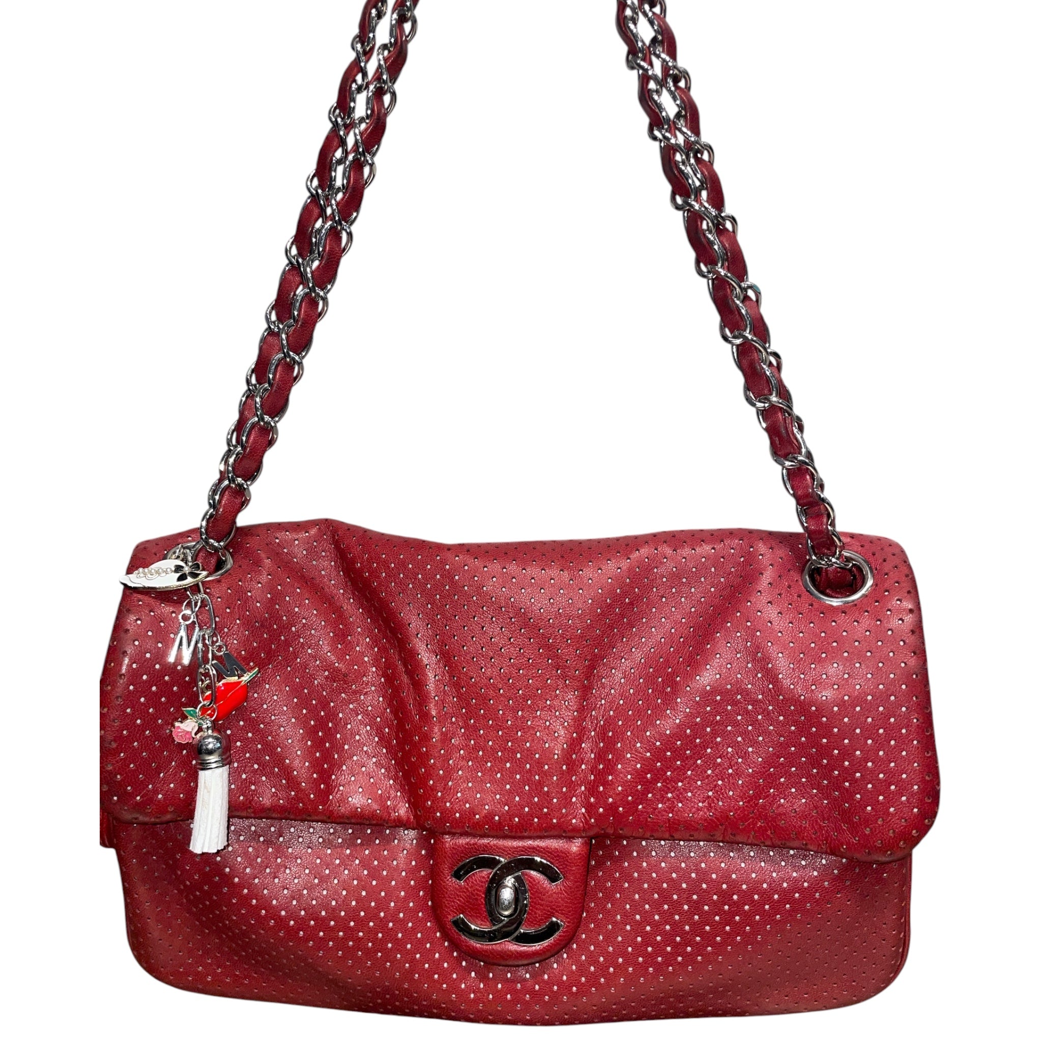 CHANEL/Bag/RED/PERFORATED LEATHER FLAP BAG view 9