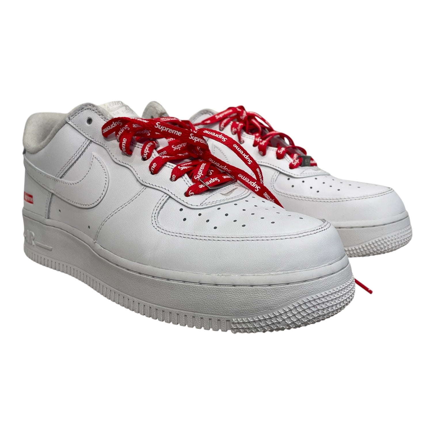 NIKE/Supreme/Low-Sneakers/US 9.5/Cotton/WHT/RED SUPREME SHOE LACE view 1