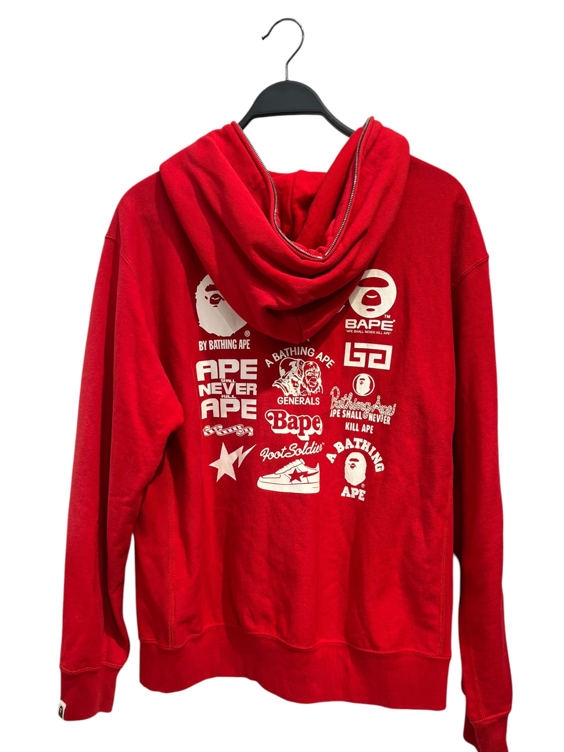 A BATHING APE/Zip Up Hoodie/L/Cotton/RED/BULLSEYE FRONT MILTILOGO BACK view 2