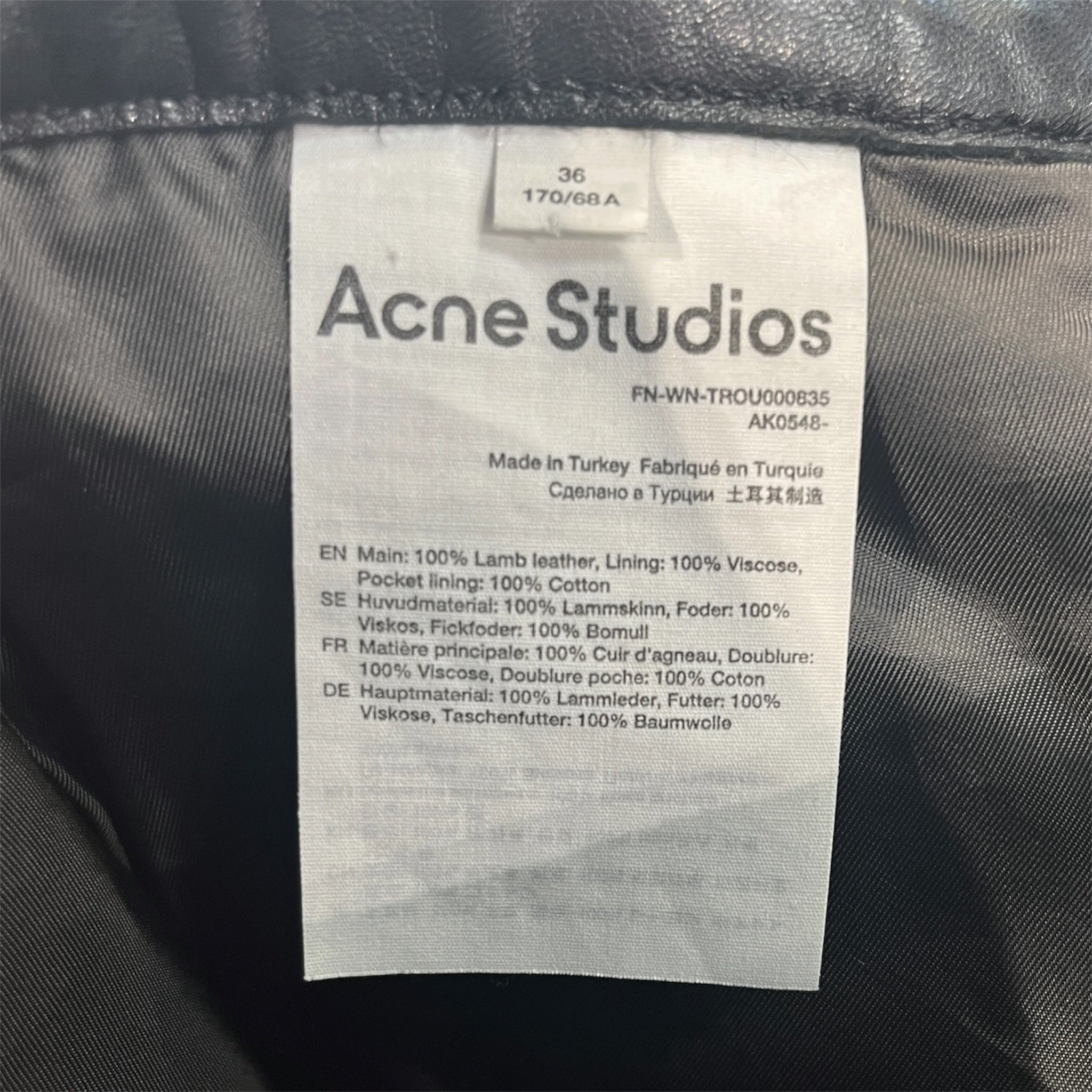 Acne Studios/Straight Pants/36/Leather/BLK/GENUINE LEATHER view 4