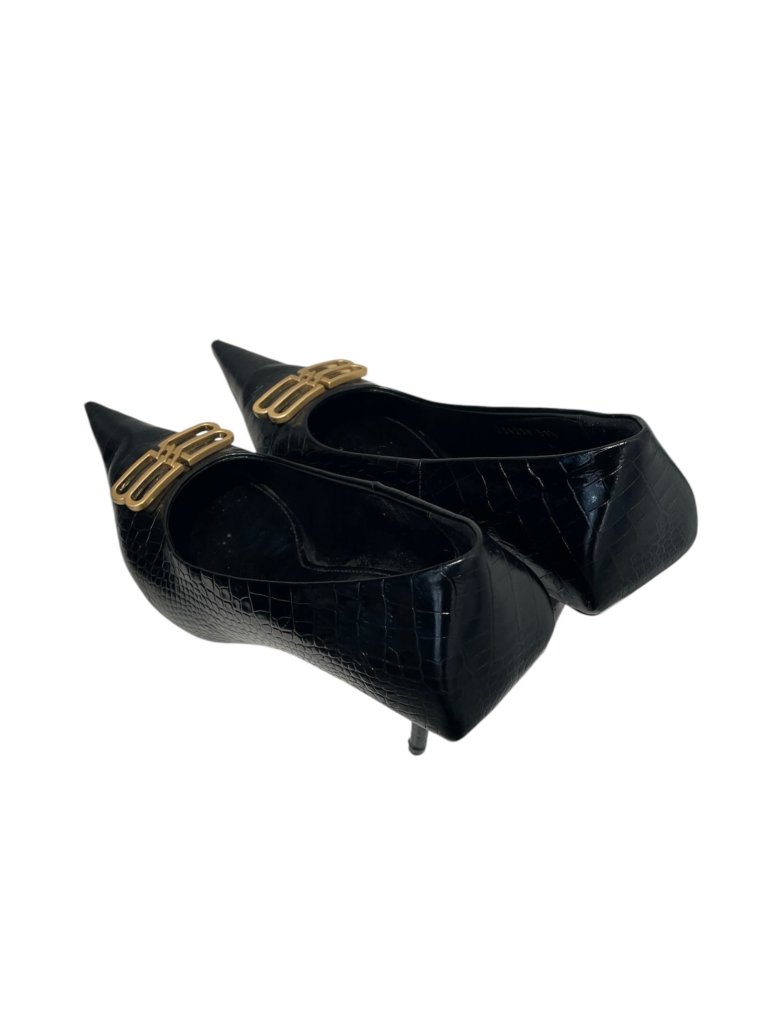 BALENCIAGA/Heels/EU 39.5/Leather/BLK/CROC PRINT, GLD BB LOGO view 2