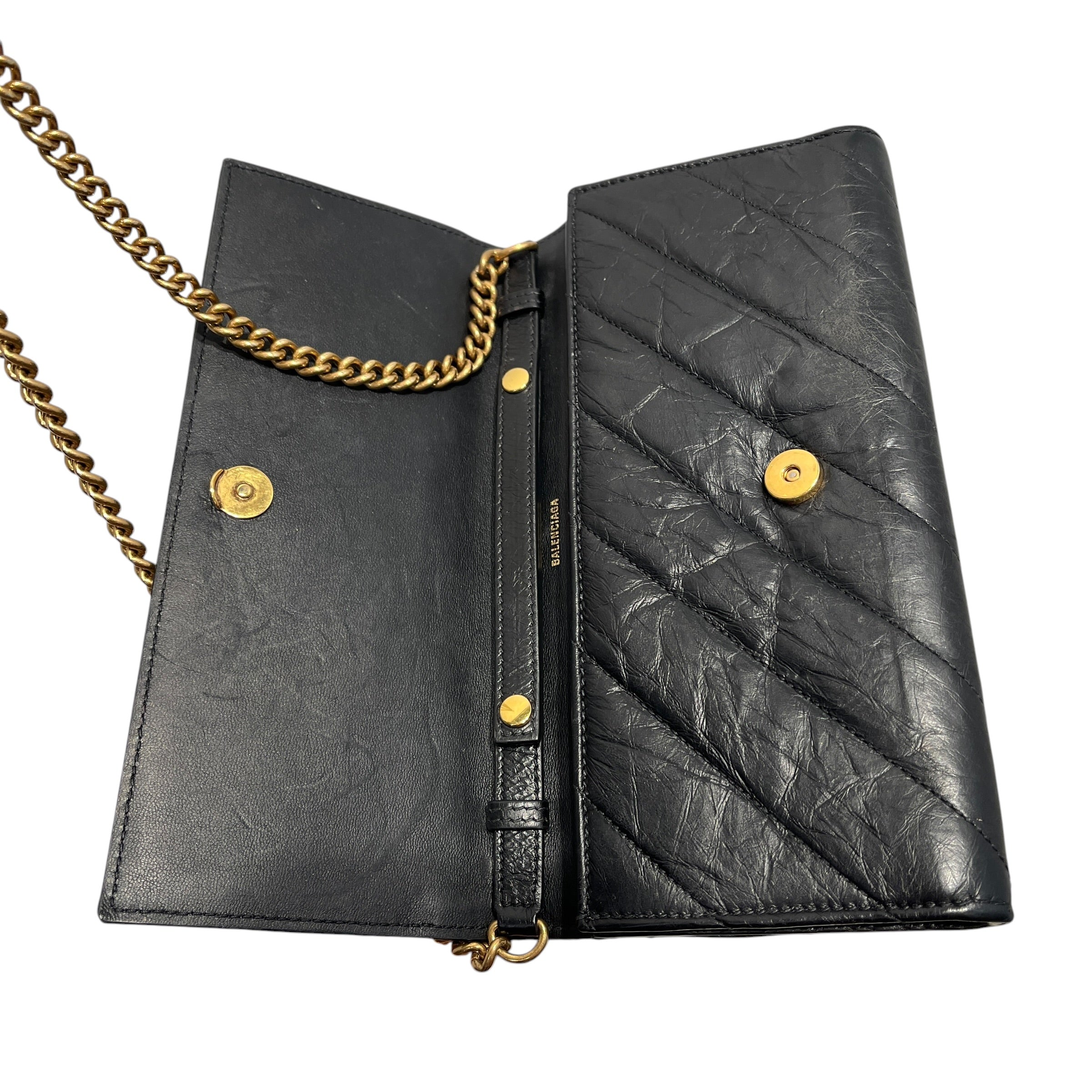 BALENCIAGA/Cross Body Bag/Leather/BLK/crush wallet on chain view 8