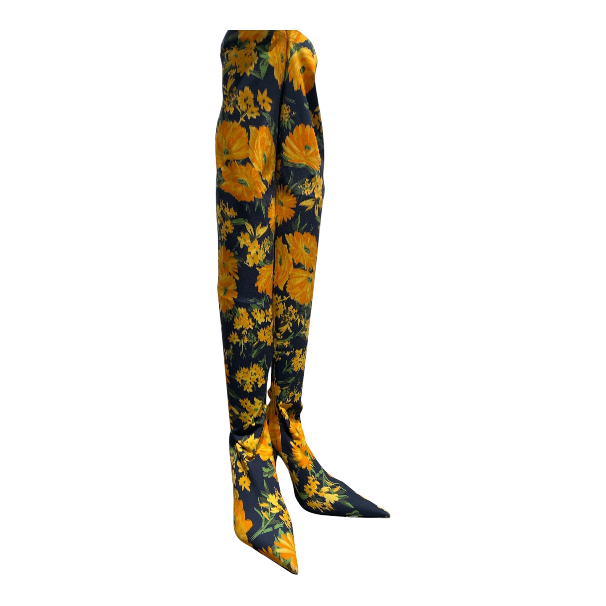 BALENCIAGA/Heels/EU 37.5/All Over Print/YEL/yellow bouquet spandex heel view 1