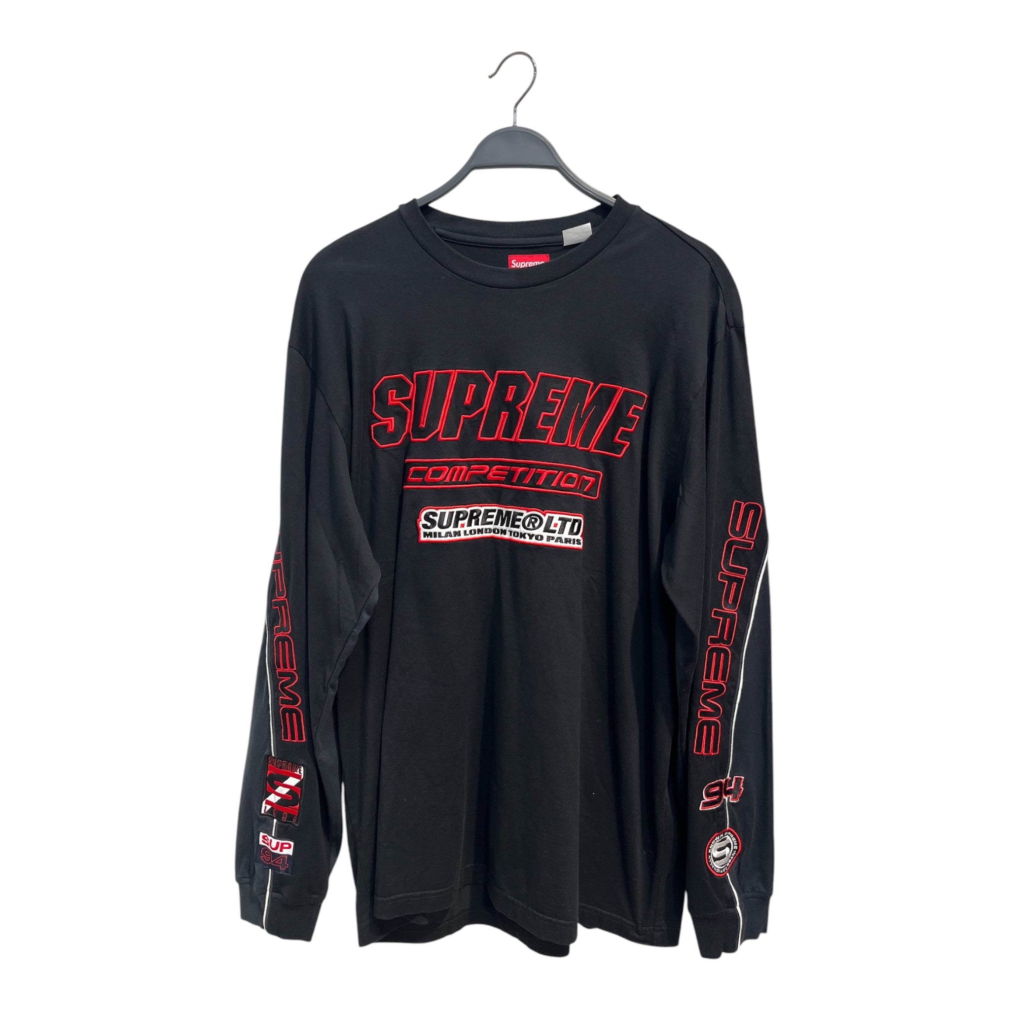 Supreme/LS T-Shirt/L/Cotton/BLK/LARGE RED EMBRODIERY HIT CHEST view 1