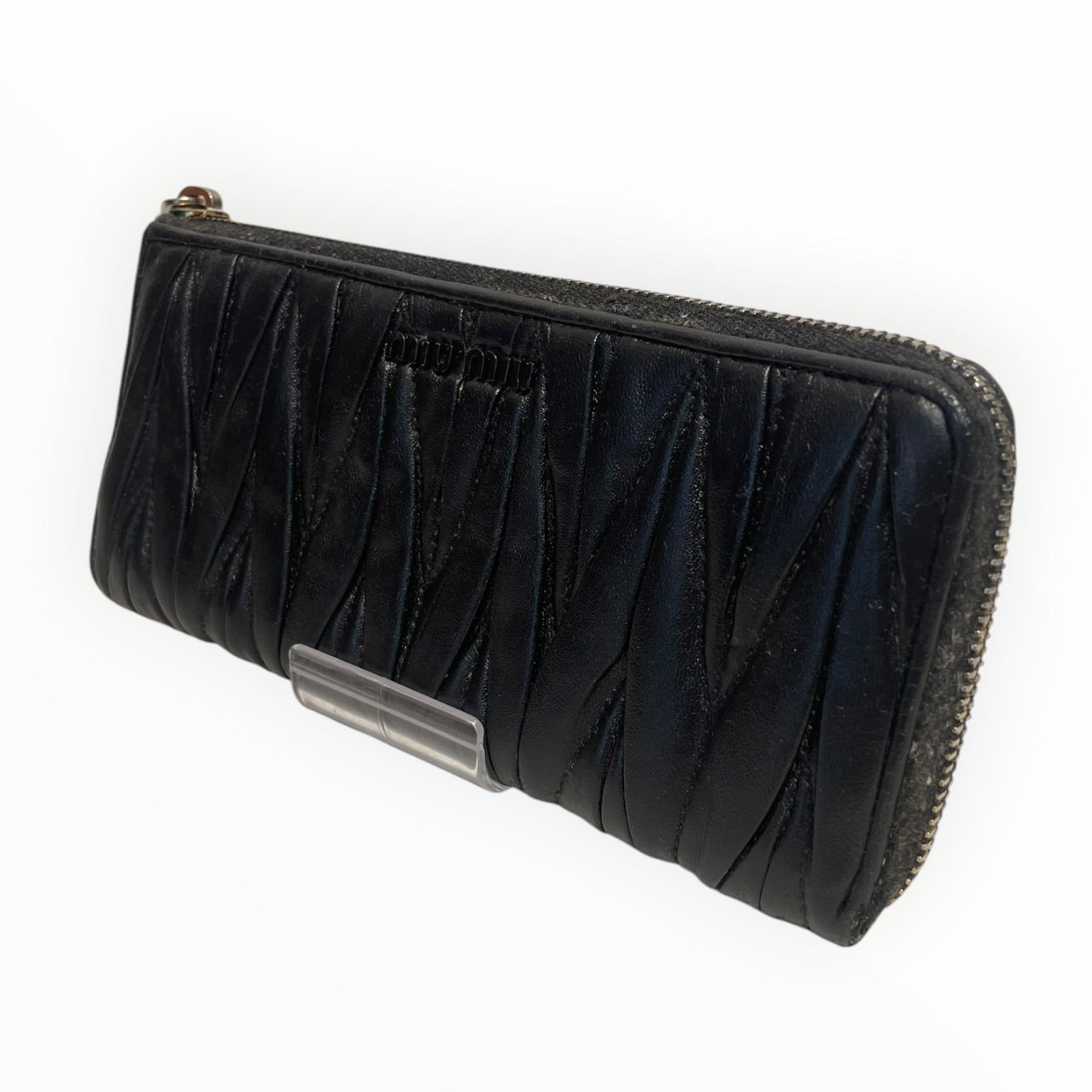 MIU MIU/Long Wallet/Leather/BLK/Matelasse zip wallet view 1