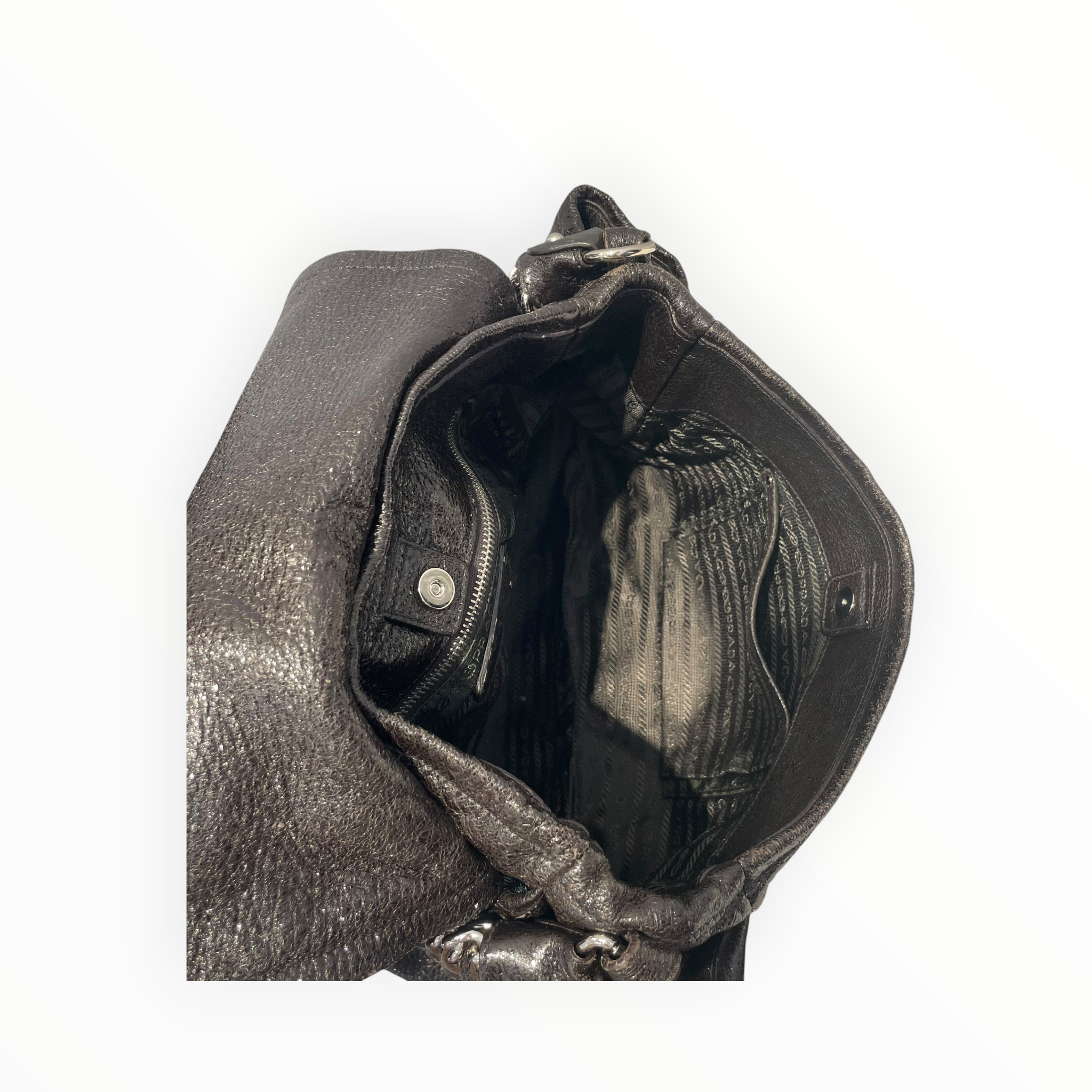 PRADA/Hand Bag/Leather/BLK/METALLIC CERVO view 4