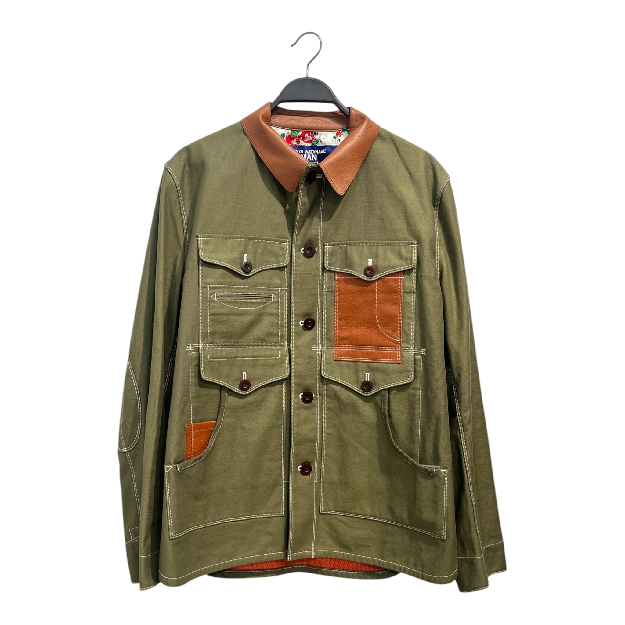 JUNYA WATANABE COMME des GARCONS/Jacket/L/GRN/LEATHER ACCENT SILK BACK view 1