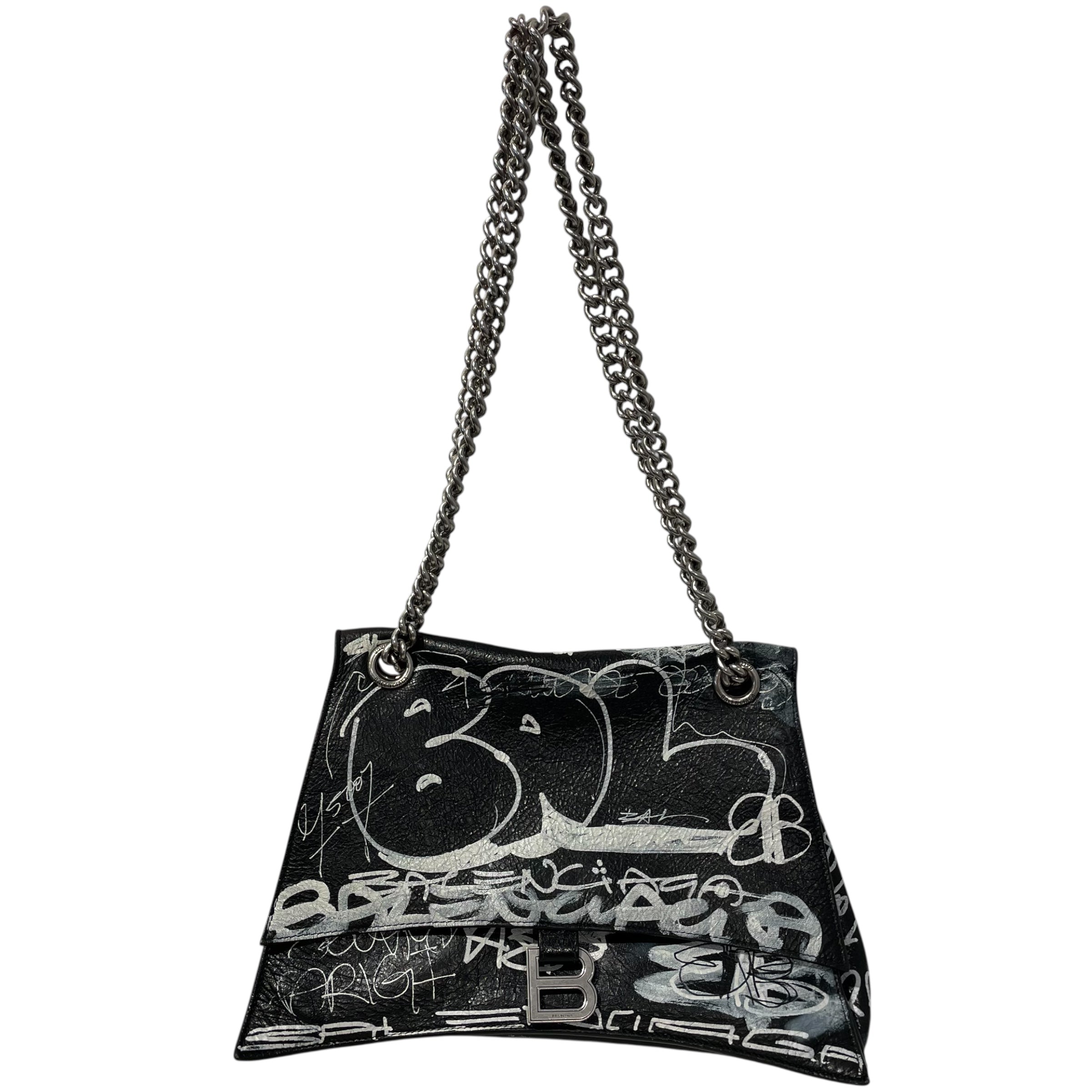 BALENCIAGA/Cross Body Bag/Graphic/Leather/BLK/balenciaga grafiti bag view 1