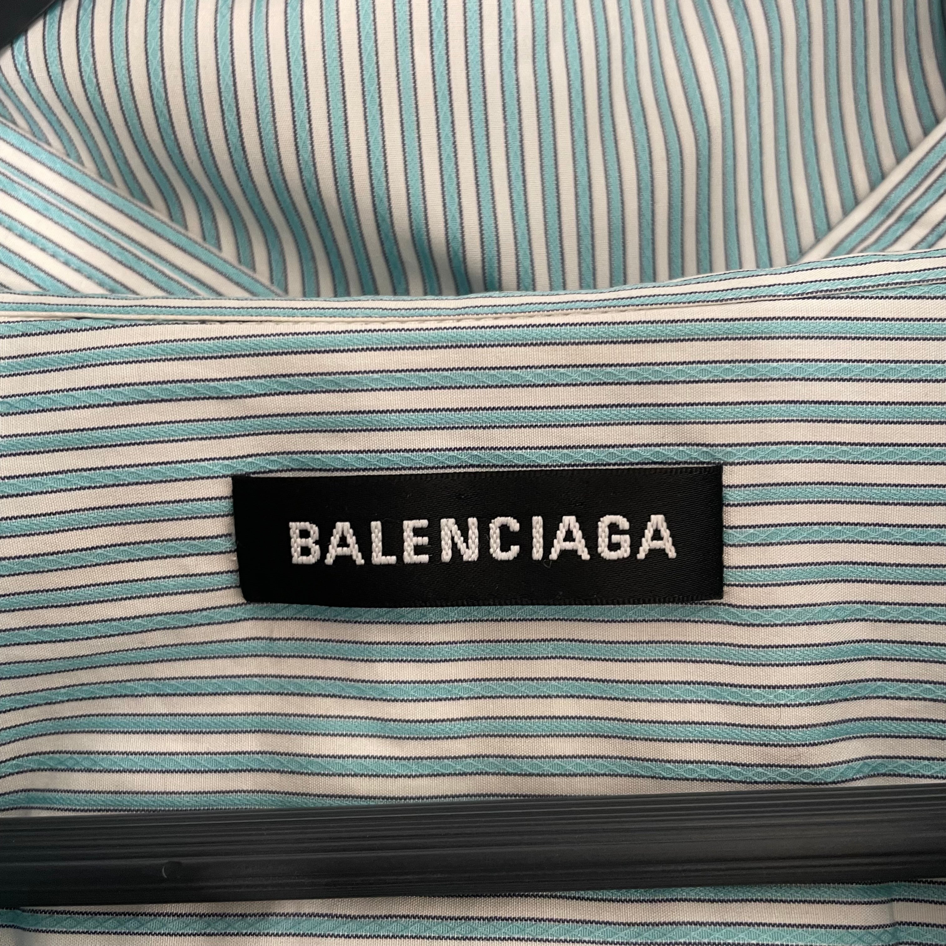 BALENCIAGA/LS Shirt/Cotton/GRN/Stripe/Balenciaga on Back view 3