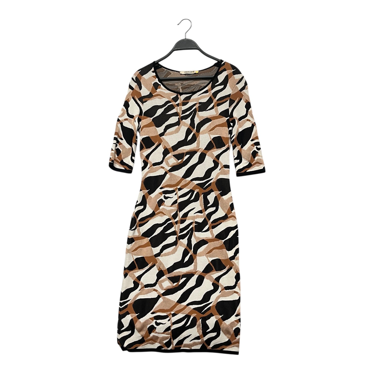 roberto cavalli/SS Dress/42/All Over Print/MLT/Midi Length/ABSTRACT BRW/BLK/WHT view 1