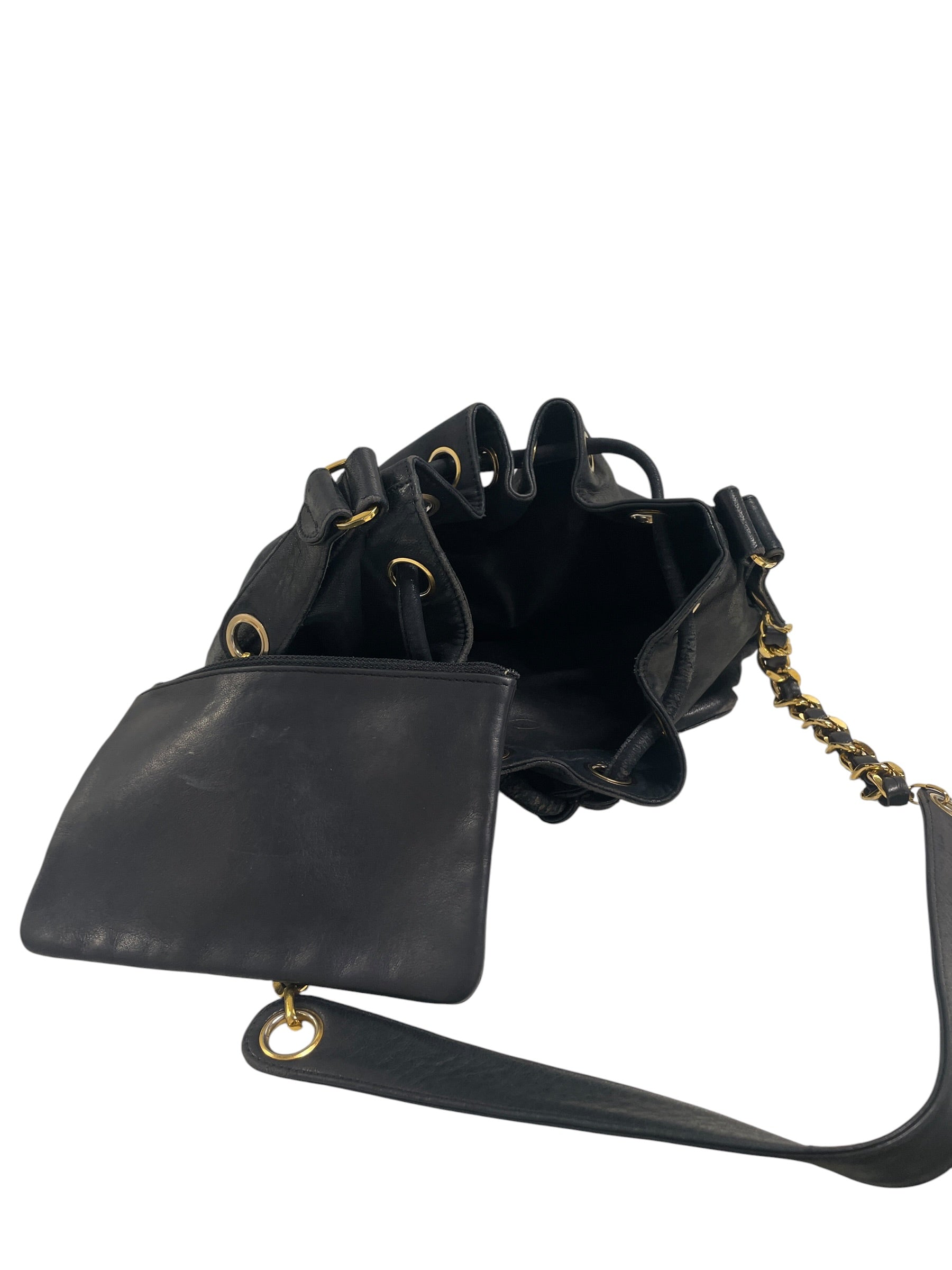 CHANEL/Cross Body Bag/Leather/BLK/GOLD BALLS W/DRAWSTRING view 1