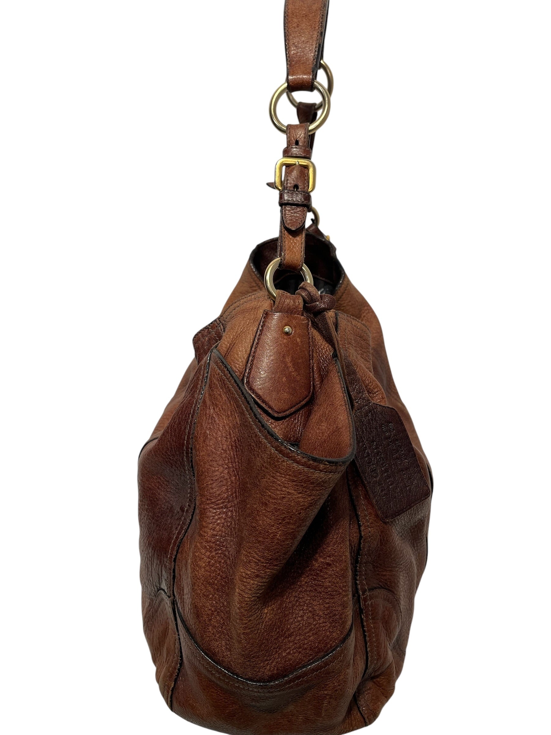 PRADA/Hand Bag/Leather/BRW/Cervo Antik Hobo view 4