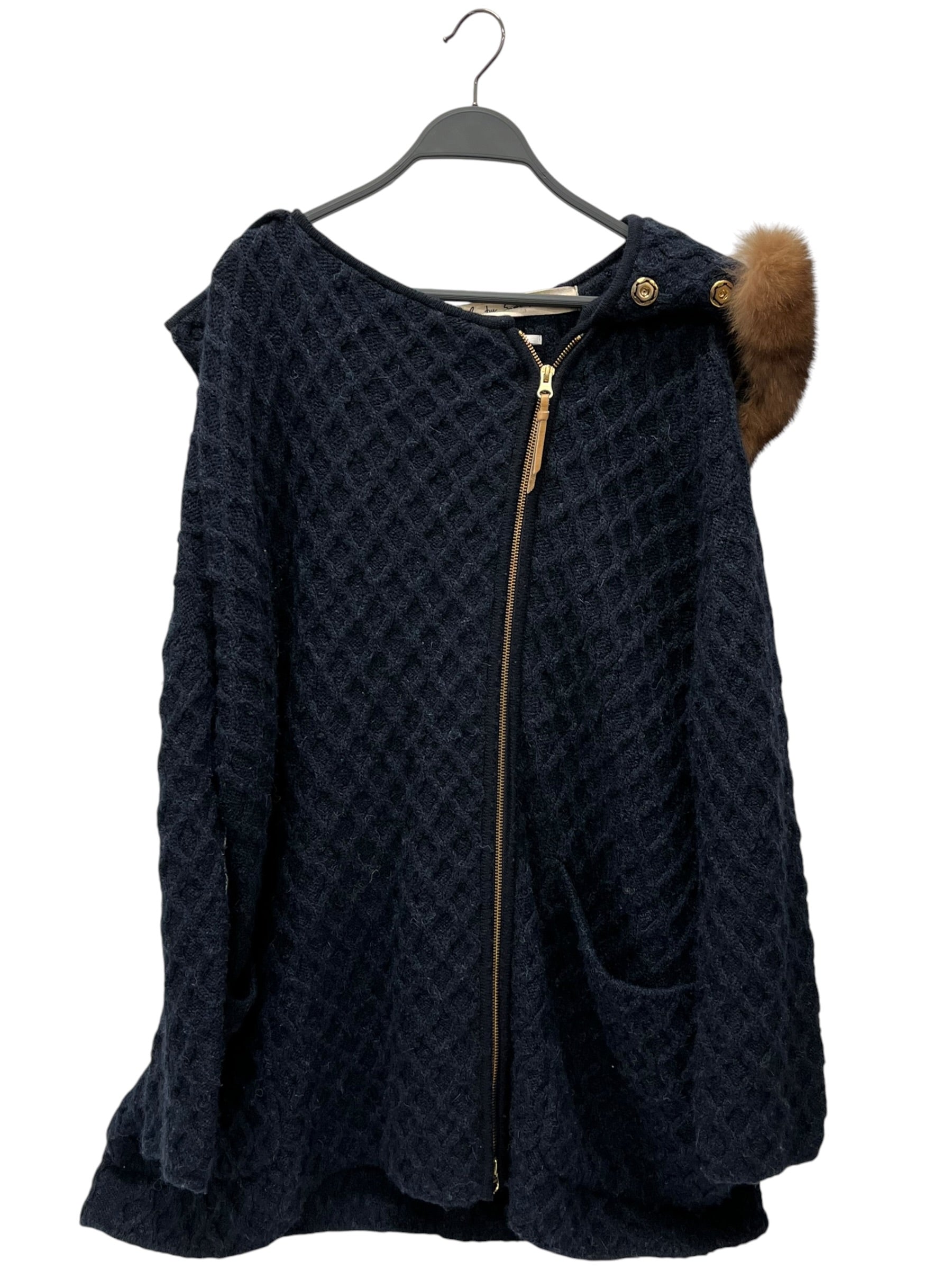 IL BY SAORI KOMATSU/Heavy Cardigan/FREE/Wool/NVY/SAORI HOODED FUR SIDE ZIP CABL view 1