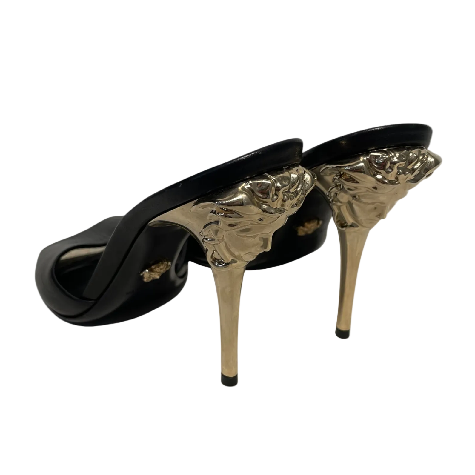 VERSACE/Heels/EU 38/Leather/BLK/LOGO FACE HEEL DETIAL view 2