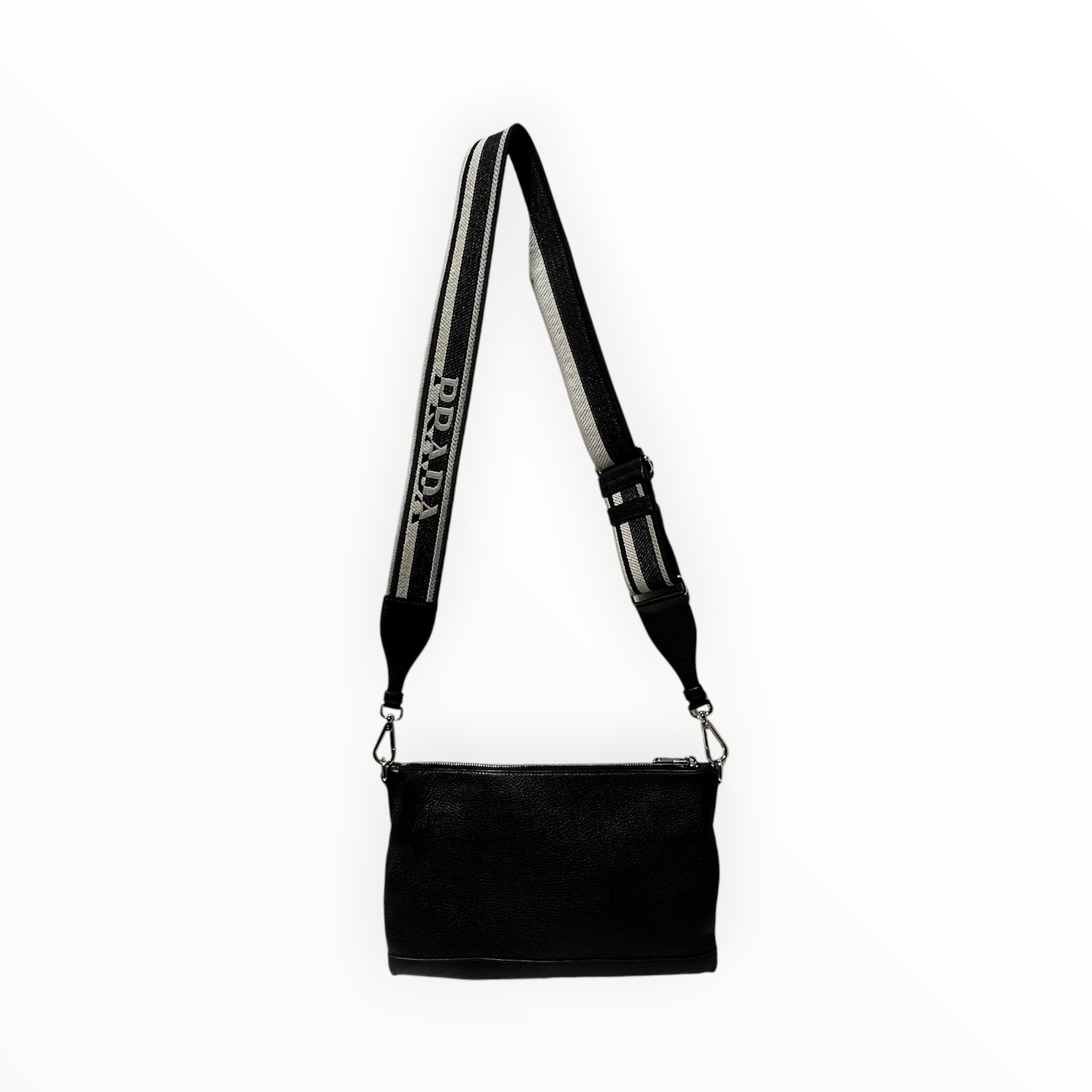 PRADA/Pouch/Leather/BLK/GRAINED LEATHER / STRIPE STRAP view 2