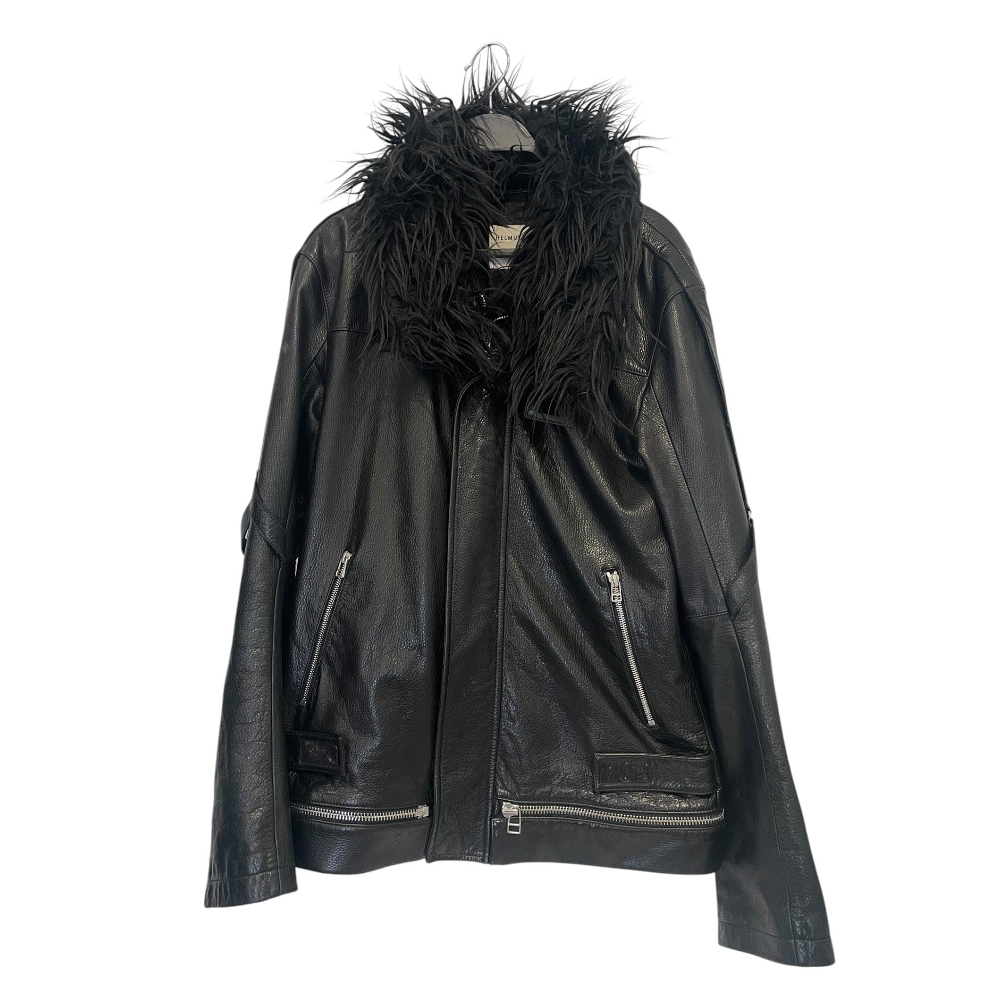 Helmut Lang/Leather Jkt/M/Leather/BLK/detachable fur collar, astro view 1