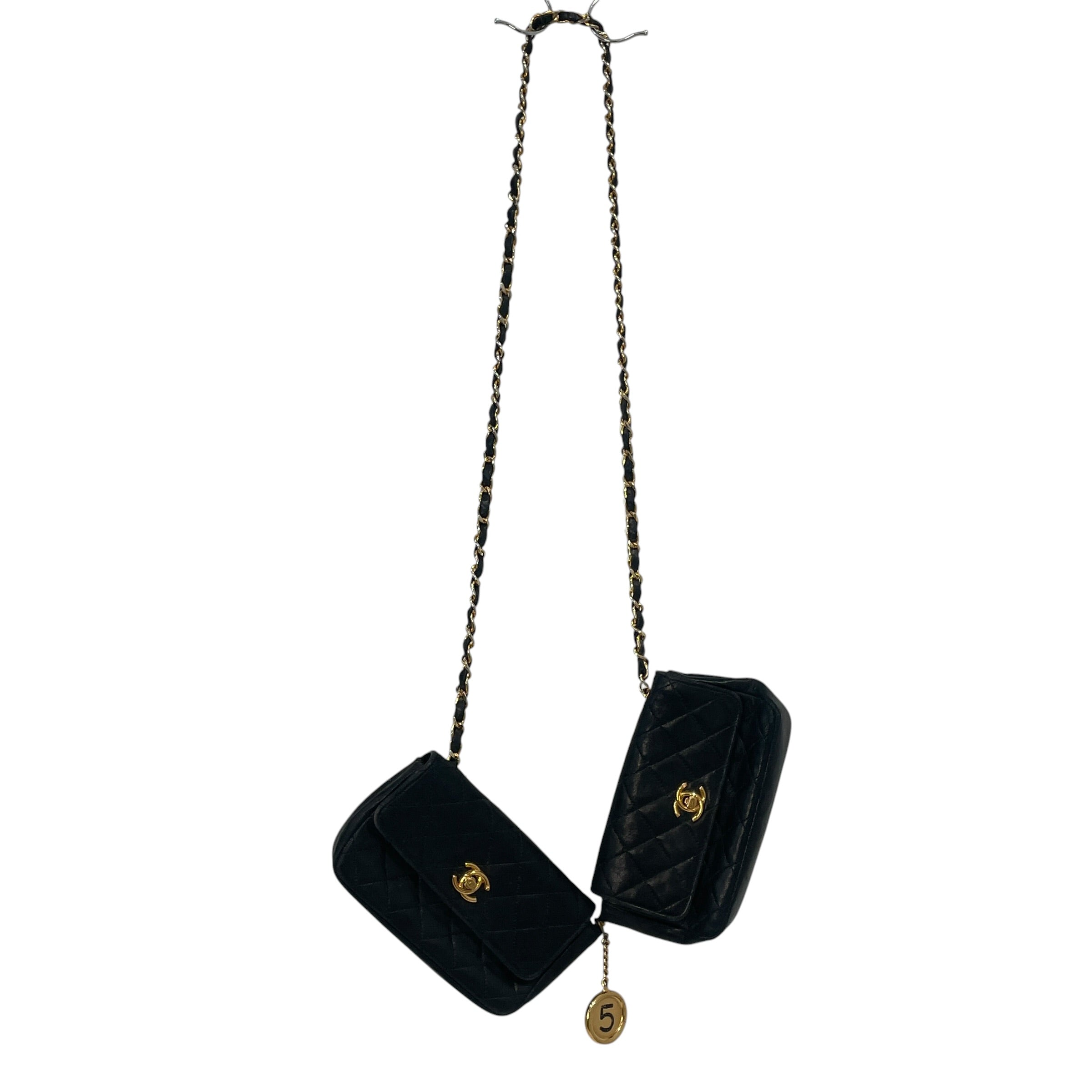 CHANEL/Cross Body Bag/Leather/BLK/Double Bag/5 Charm view 1