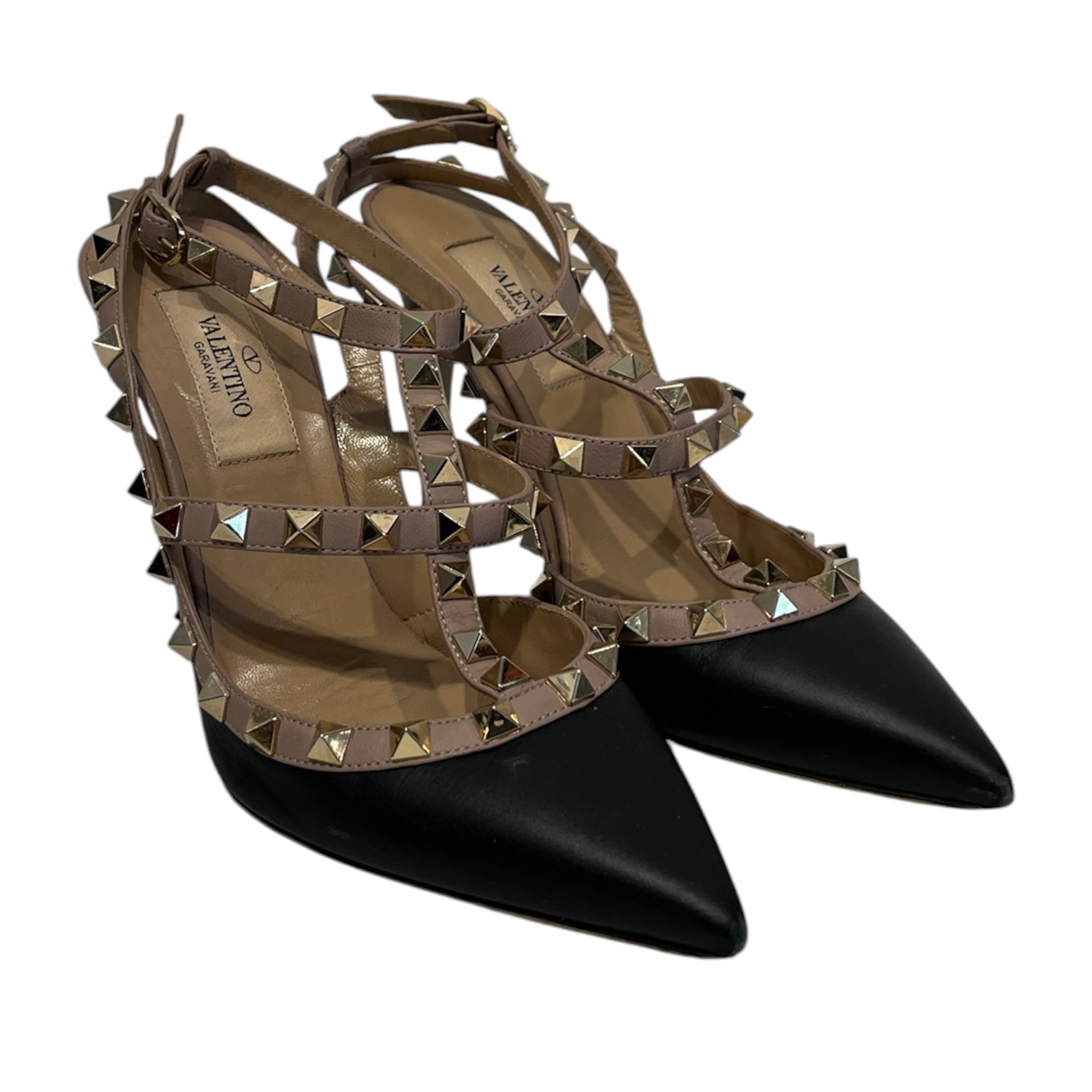 VALENTINO/Heels/EU 36/Leather/BLK/Pointed-Toe/Embellished Caged Pump view 1
