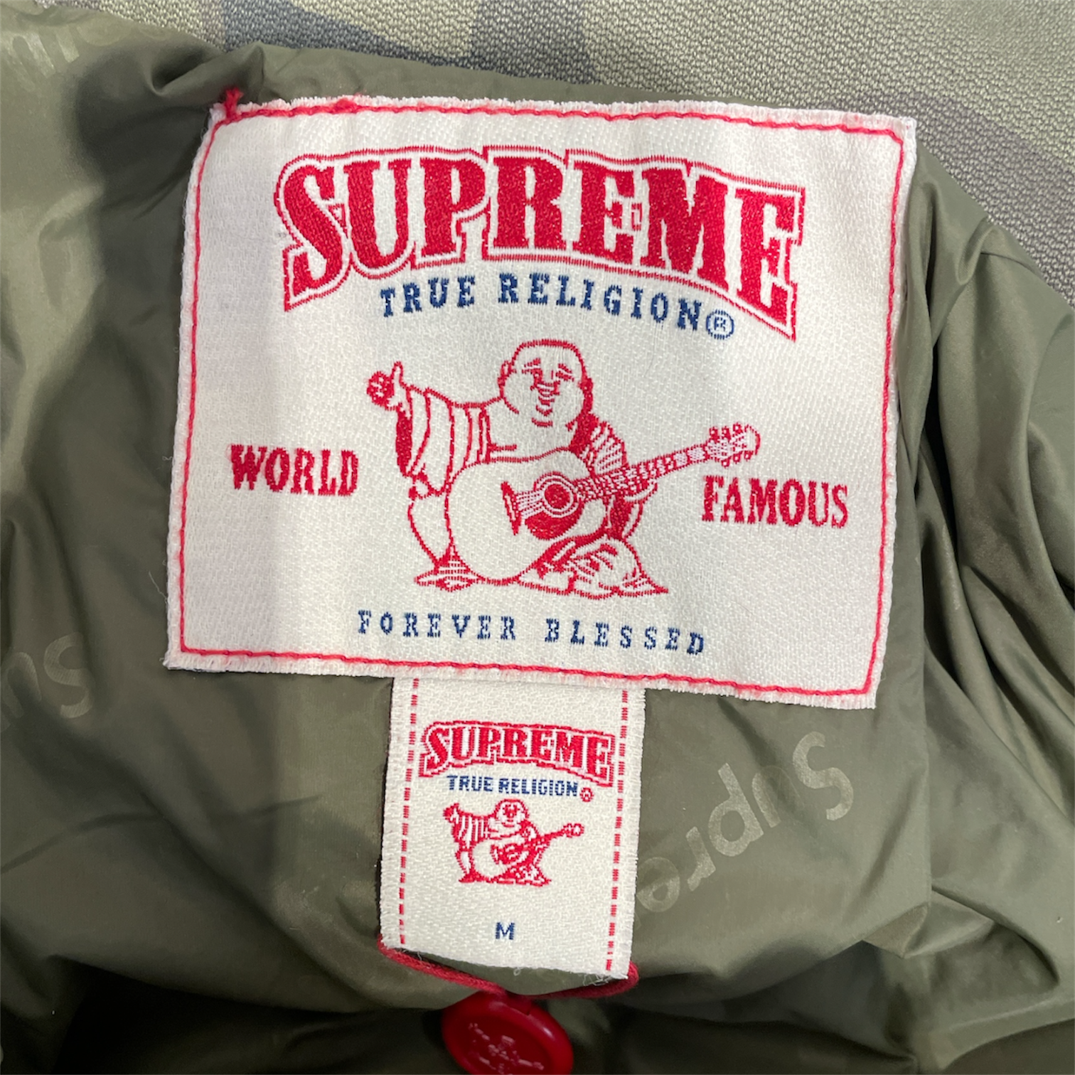 Supreme/TRUE RELIGION/Puffer Jkt/M/GRN/Camouflage/Fake Mink Olive Puffer view 3