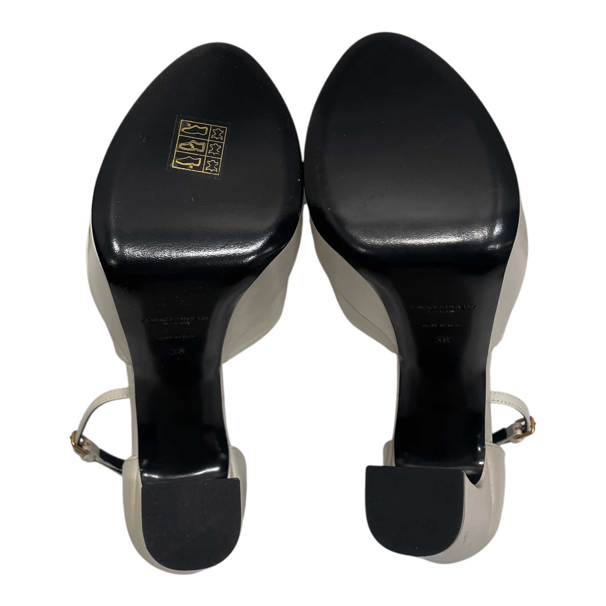 SAINT LAURENT/Heels/EU 38/Leather/WHT/PLATFORM ANKLE BUCKLE HEEL view 5
