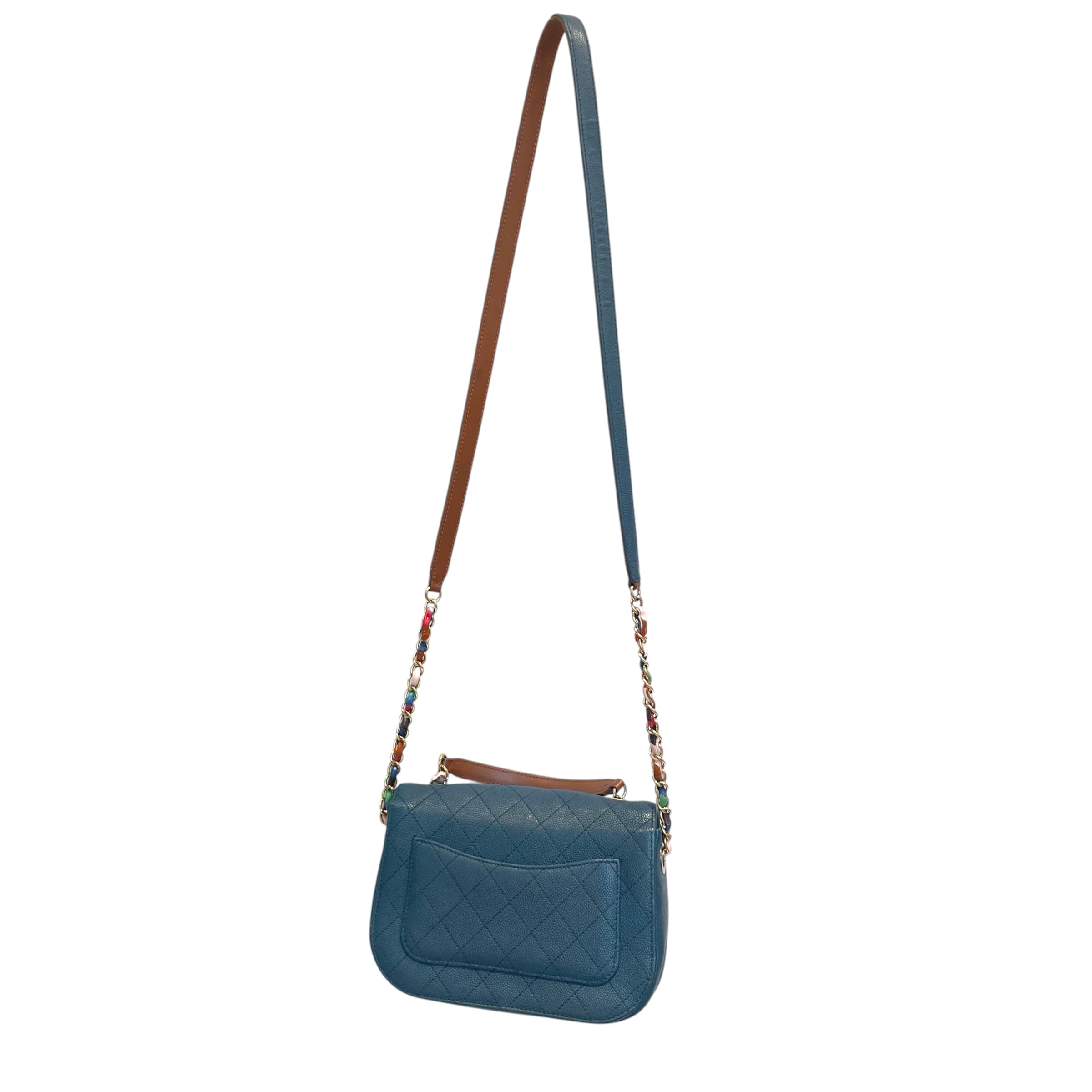 CHANEL/Cross Body Bag/Leather/BLU/23581904/pariscuba thread flap view 3