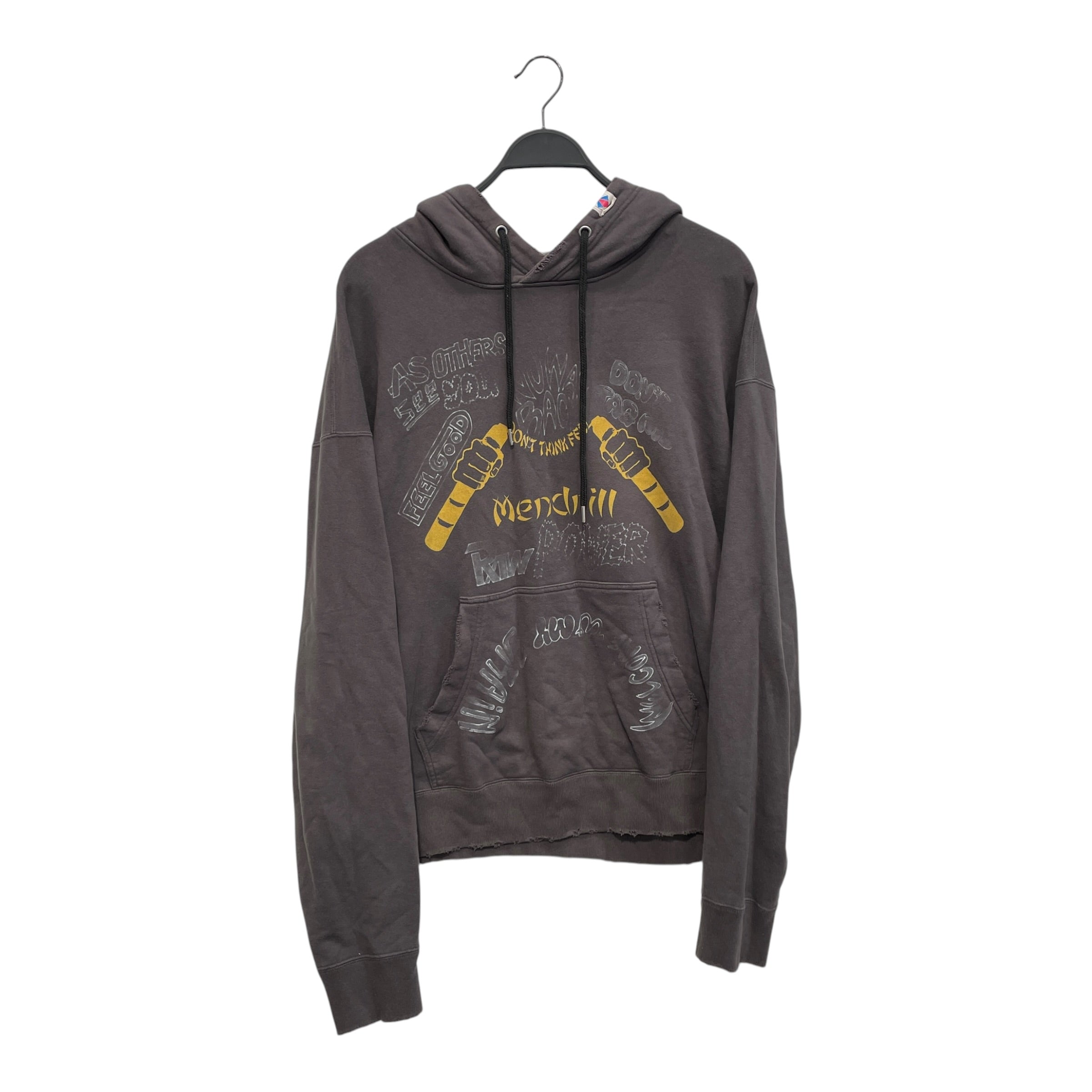 MIHARA YASUHIRO/Hoodie/48/All Over Print/Cotton/GRY/YEL MENDRILL TEXT