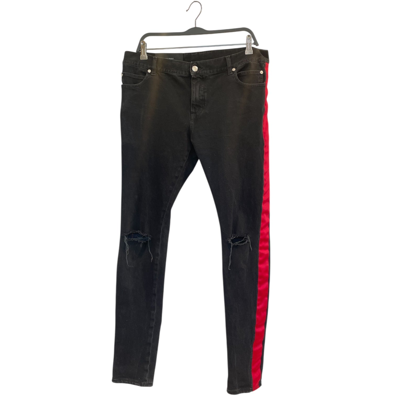 BALMAIN/Skinny Pants/34/Cotton/BLK/red stripe view 1