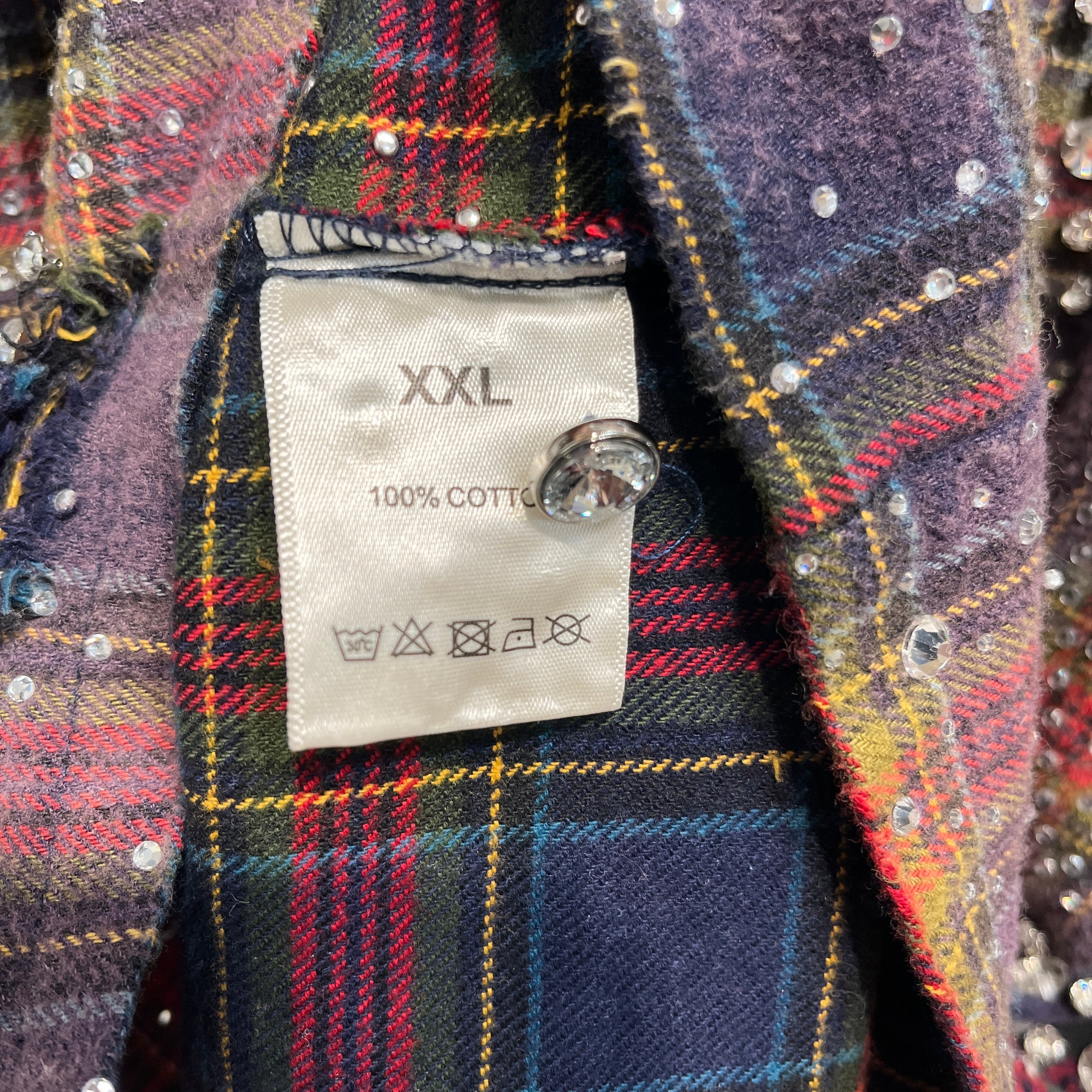 Vale/LS Shirt/XXL/Cotton/MLT/Plaid/Purple Yellow Red w/ Gems view 4