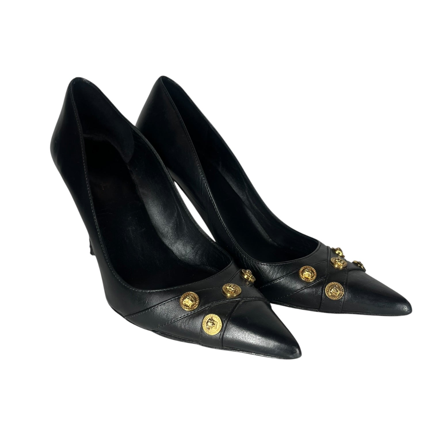VERSACE/Heels/EU 38.5/Leather/BLK/GOLD BUTTONS view 1