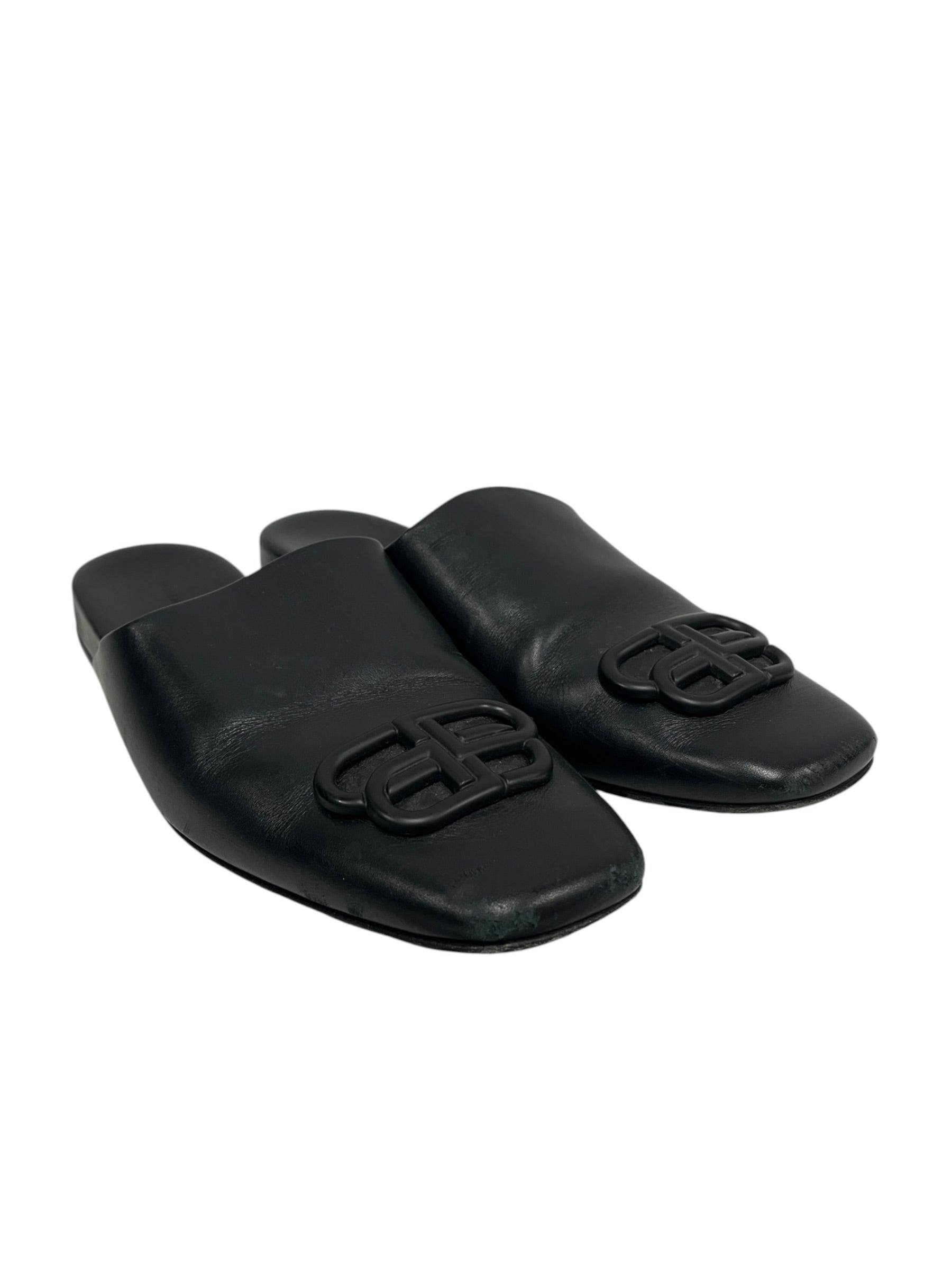 BALENCIAGA/Flat Shoes/EU 38.5/Leather/BLK/Straight Tip/ view 1