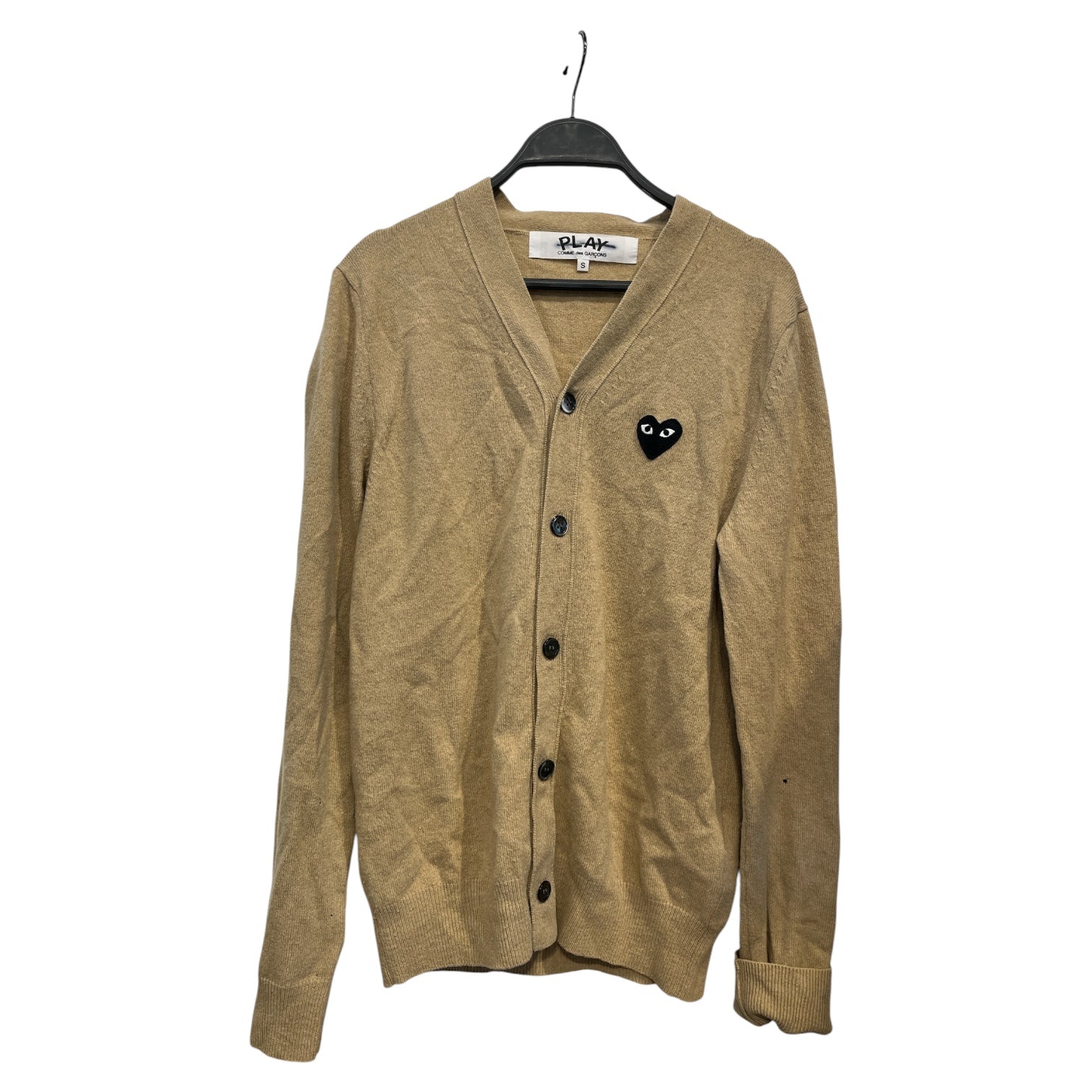 PLAY COMME des GARCONS/Cardigan/S/Wool/BEG/cdg play black heart view 1