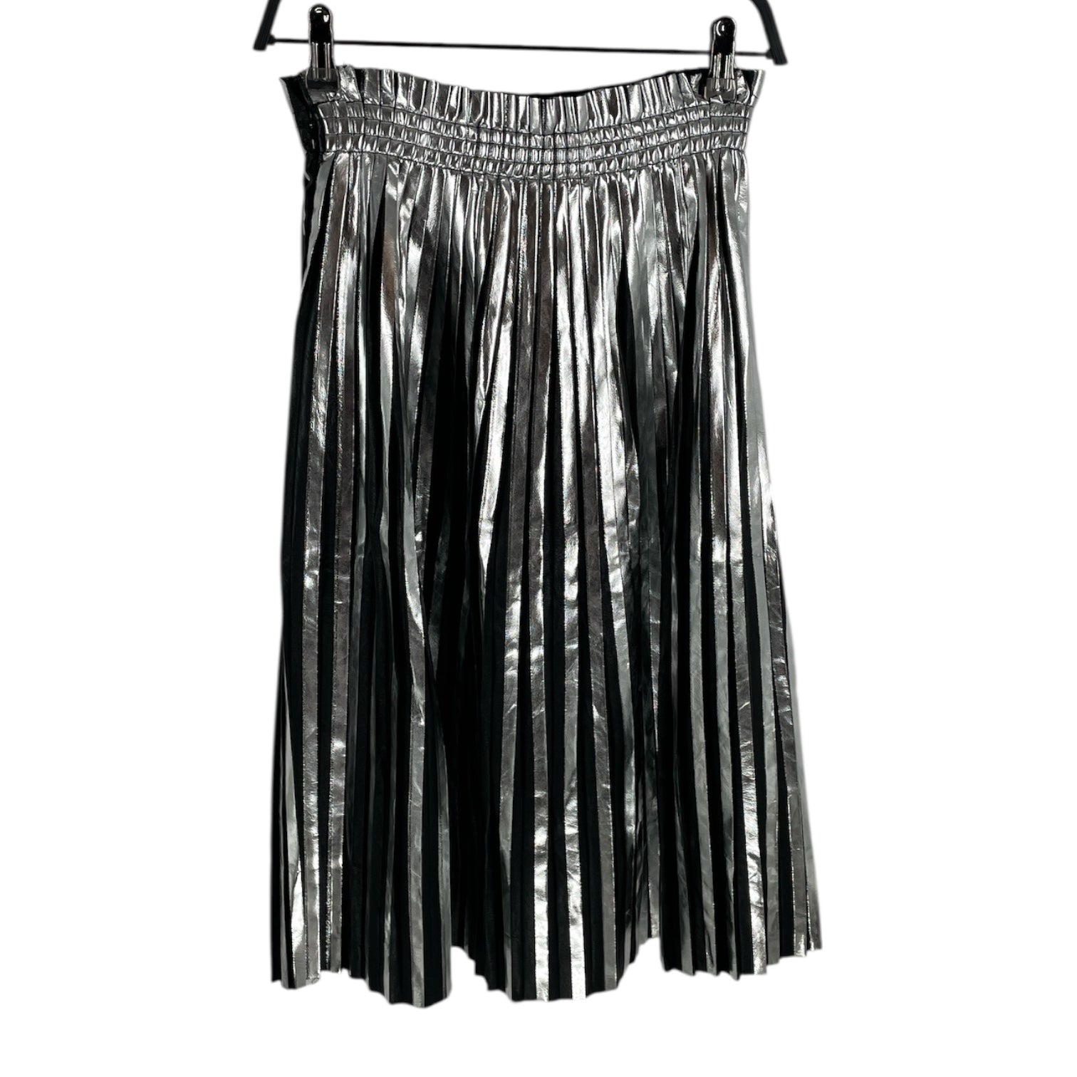 MM6/Long Skirt/38/Stripe/Faux Leather/SLV/BLK SLVR PLEATED ELASTIC WAIST view 2