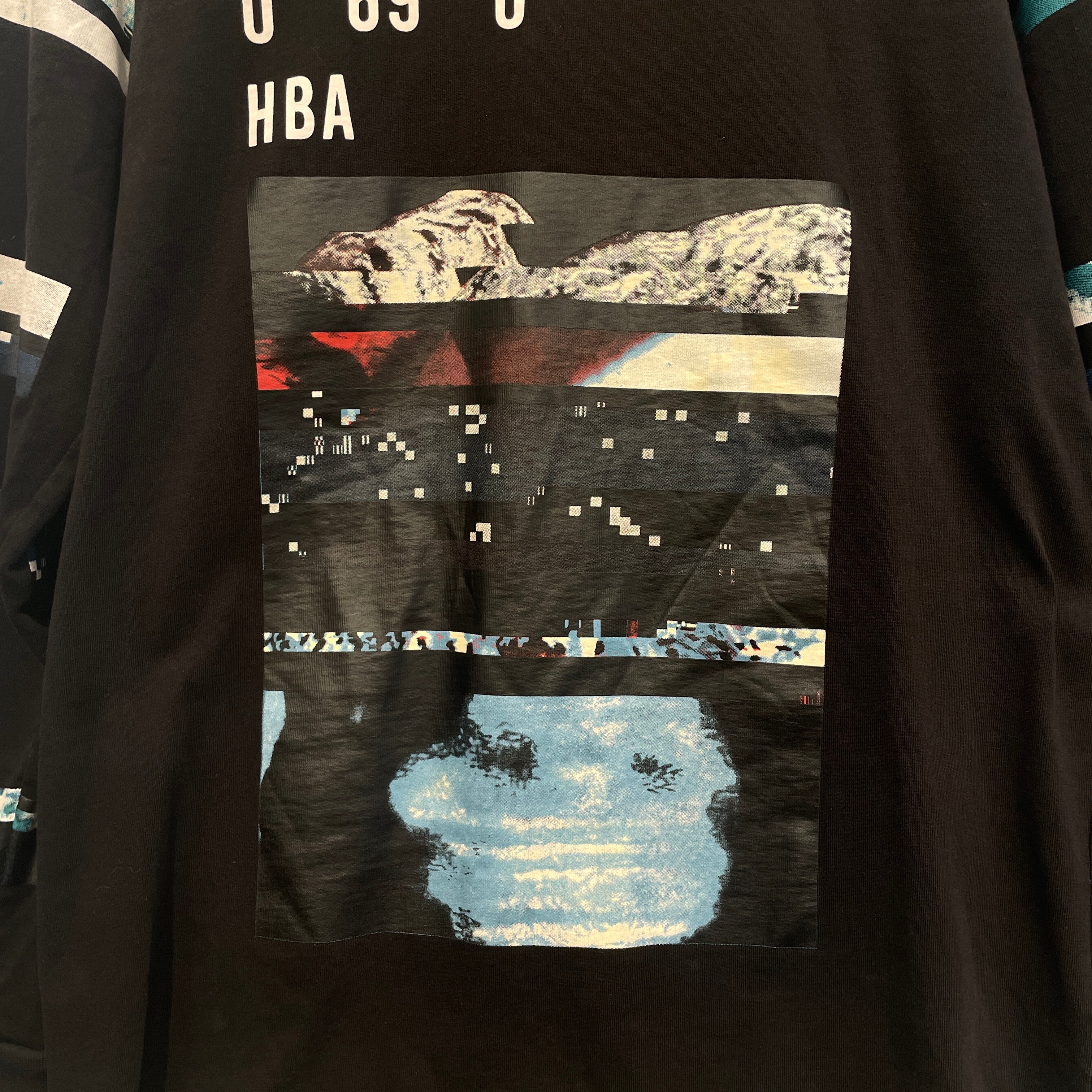 HOOD BY AIR./LS T-Shirt/L/Cotton/BLK/Graphic/PIXEL GRAPHIC ON CHEST/SLEEVE view 3