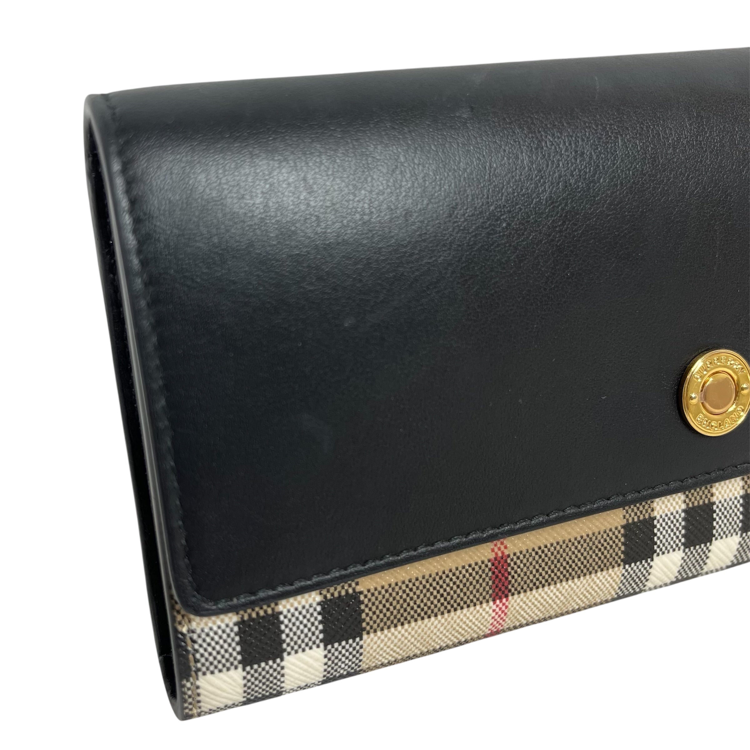 BURBERRY/Long Wallet/Plaid/Leather/BLK/Halton Check Flap Wallet view 6