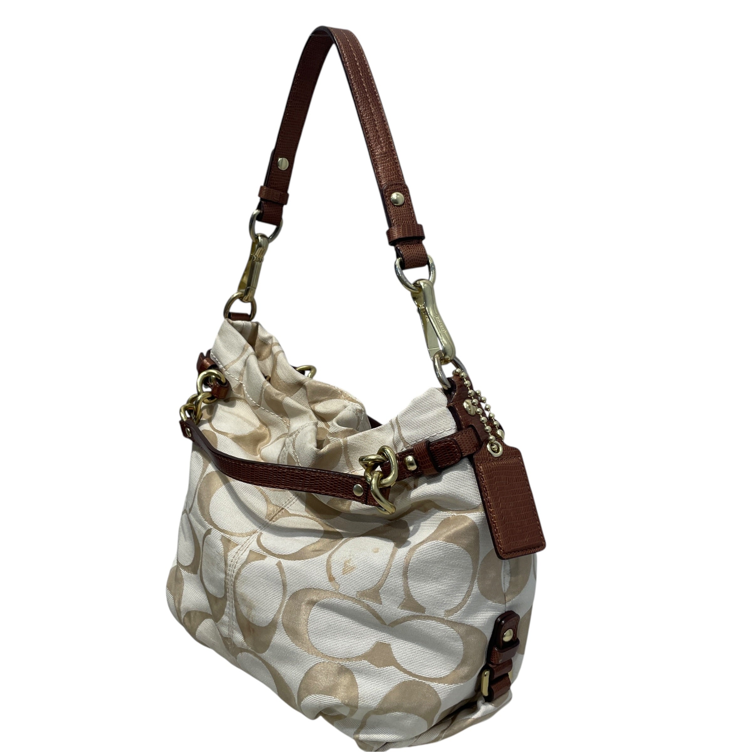 COACH/Hand Bag/Monogram/Cotton/WHT/Monogram Hobo Cab view 3