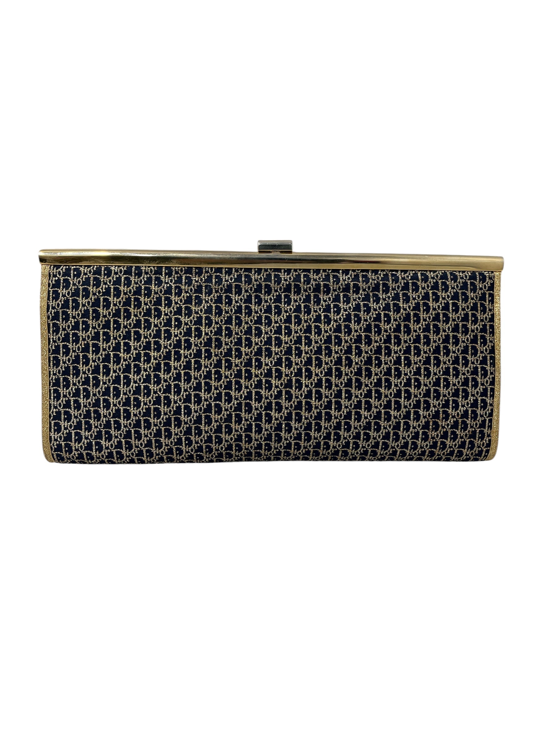 Christian Dior/Clutch Bag/Monogram/GLD/metal clasp closure navy view 1