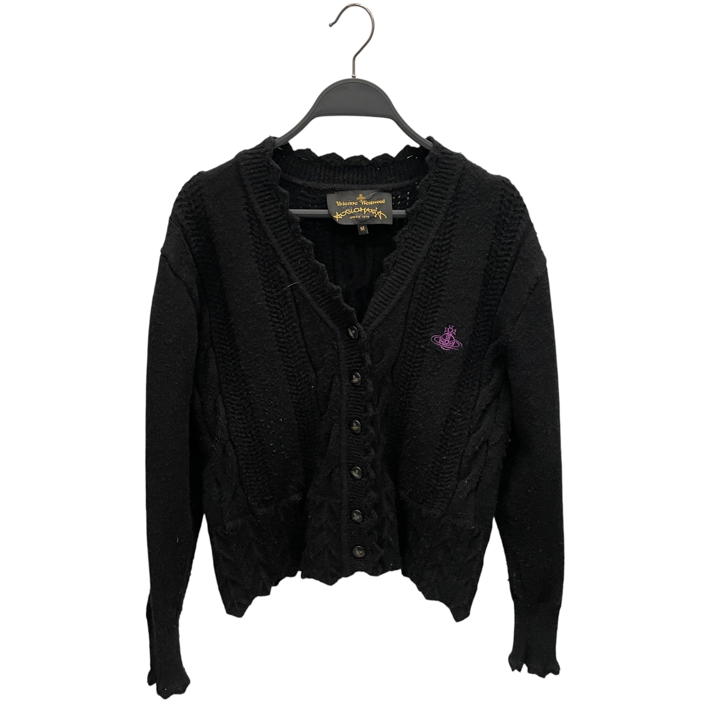 Vivienne Westwood/ANGLOMANIA/Cardigan/Wool/BLK/PURPLE ORB / CABLE KNIT view 1