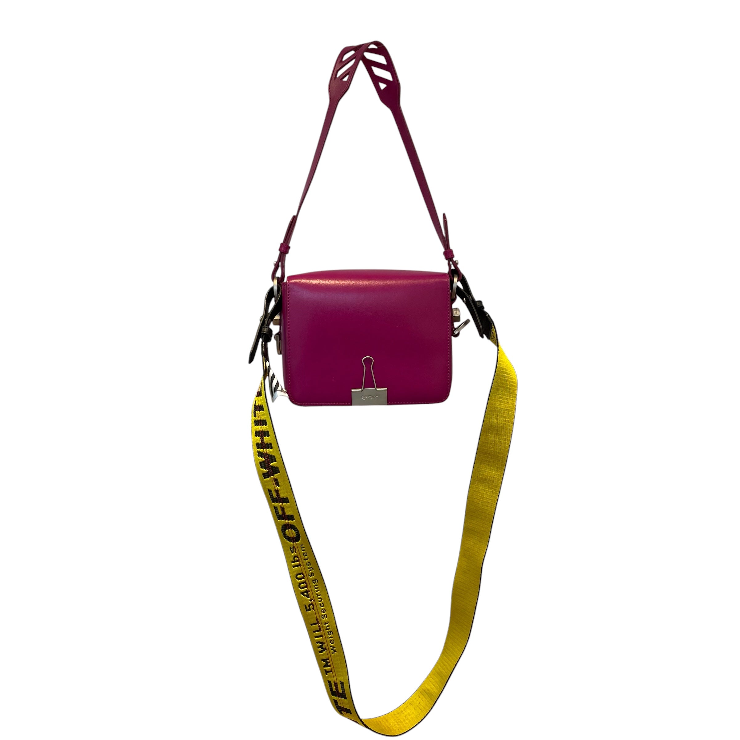 OFF-WHITE/Cross Body Bag/Leather/PNK/binder clip/yel strap/sil hard view 3