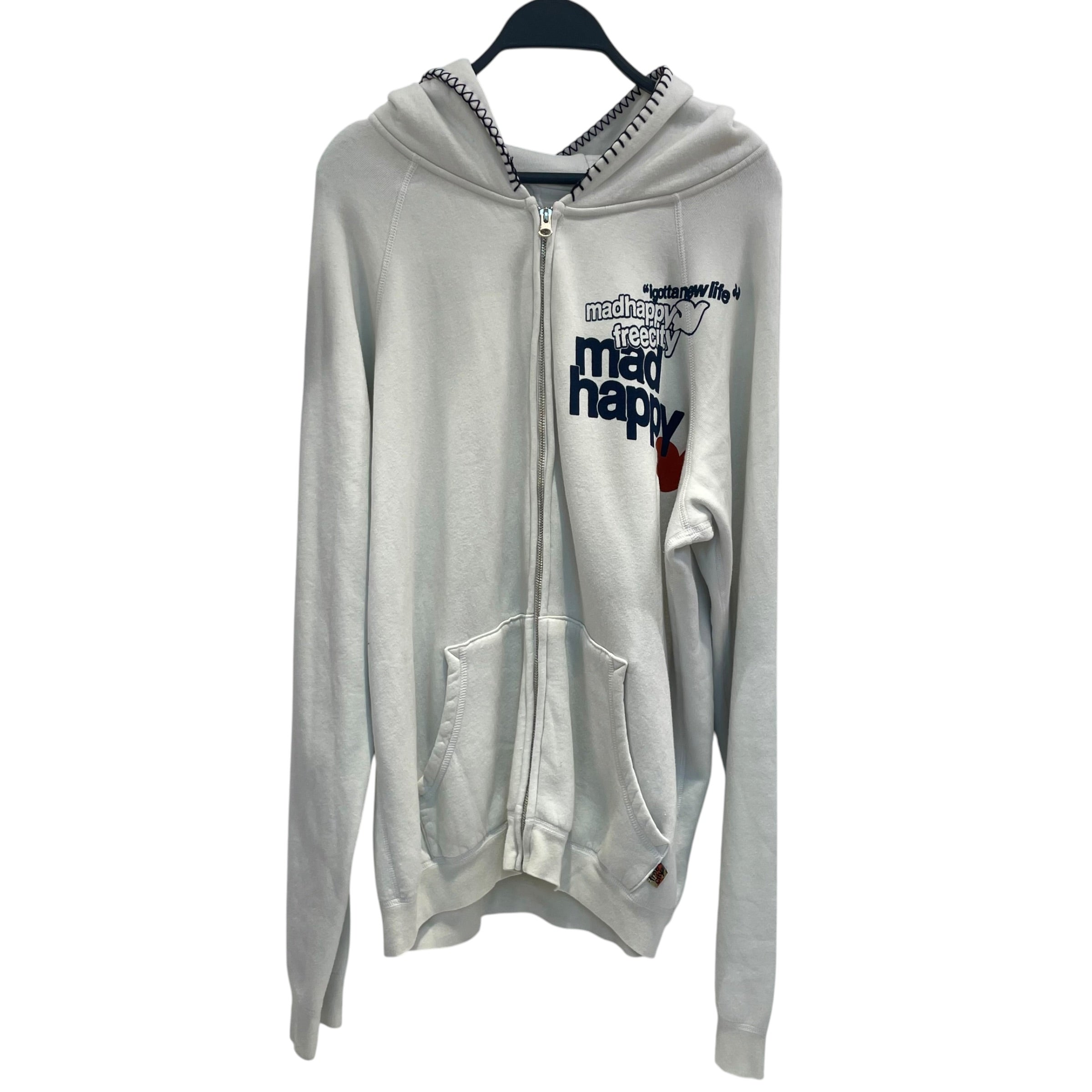 Madhappy/Zip Up Hoodie/L/Cotton/WHT/mad happy logo left chest view 1