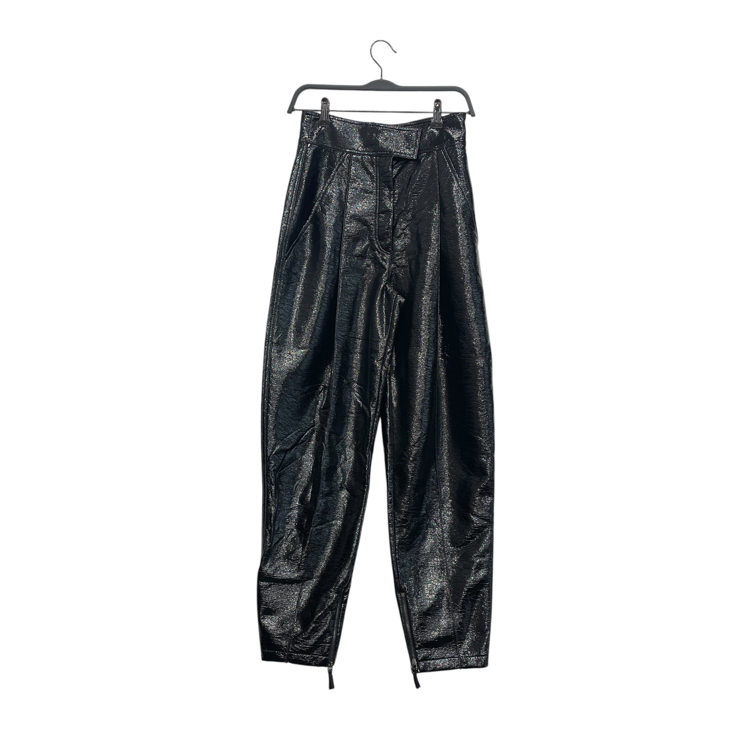GIORGIO ARMANI/Bottoms/38/Cotton/BLK/High-waisted/GA BLK METTALIC PATENT TROUSER view 1