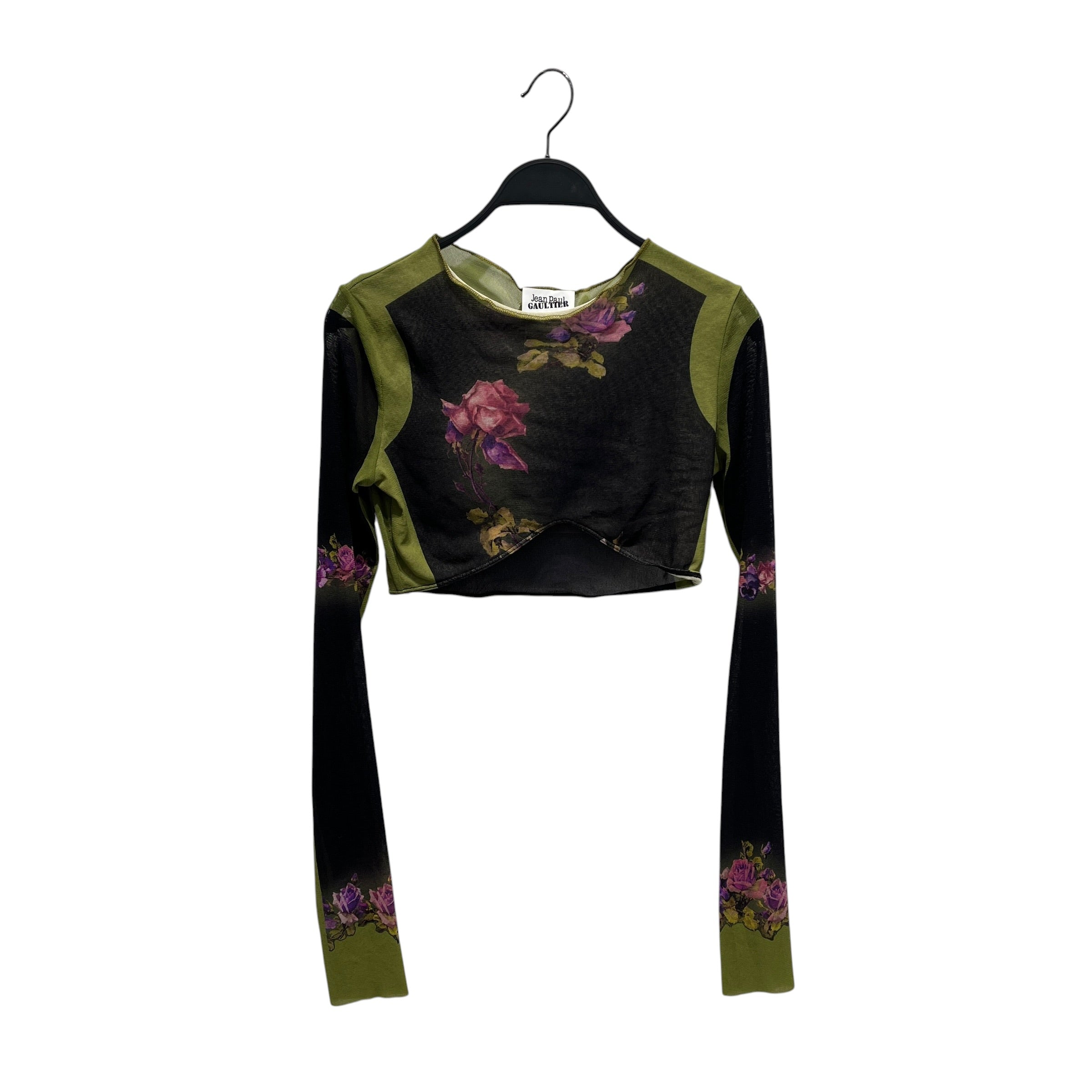 Jean Paul Gaultier/LS T-Shirt/S/M/Floral Pattern/Polyester/MLT/VIOLET FLOWERS BLK&GRN LS CROP view 1
