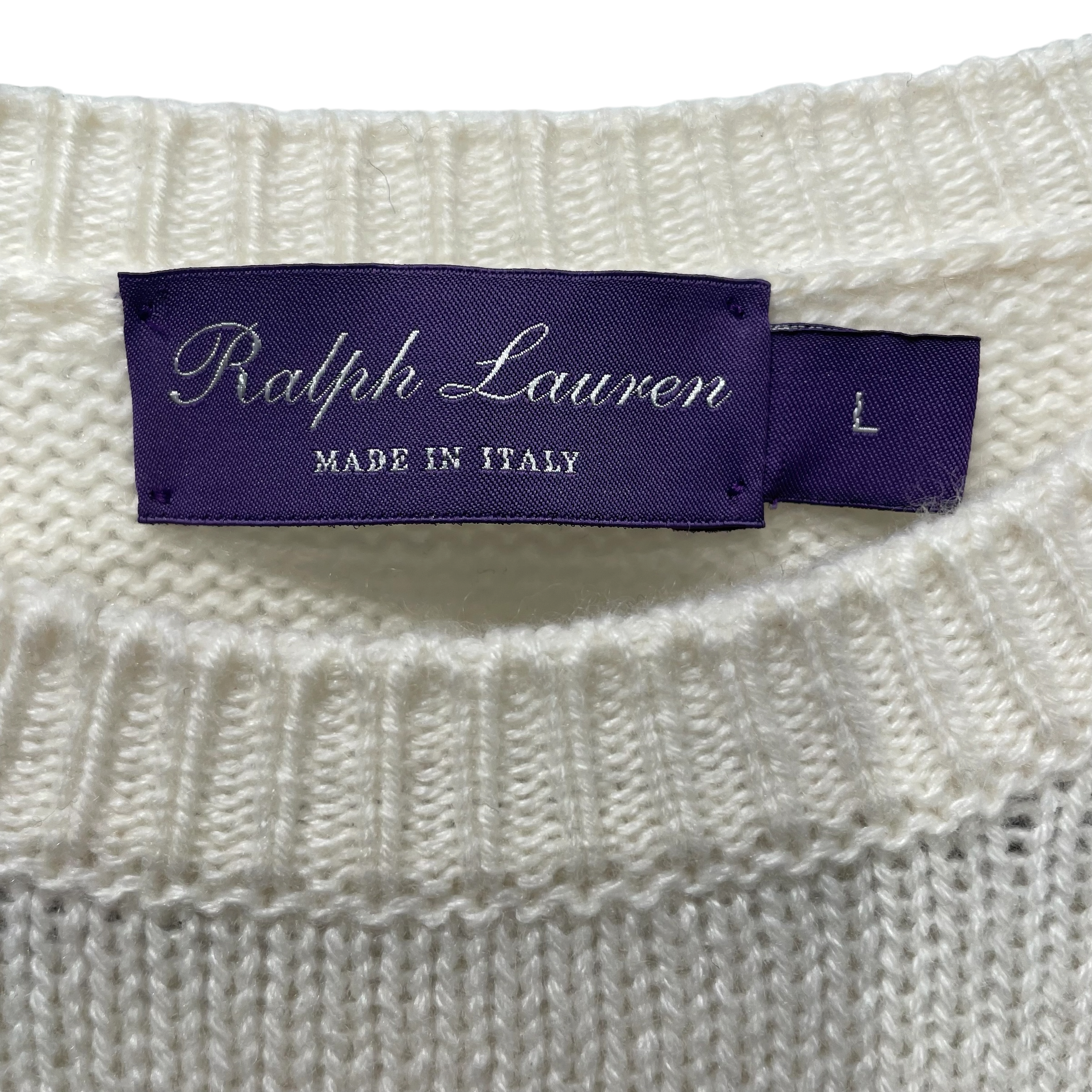 RALPH LAUREN PURPLE LABEL/Heavy Sweater/L/Graphic/Cashmere/CRM/Polo Bear Cashmere Sweater view 3