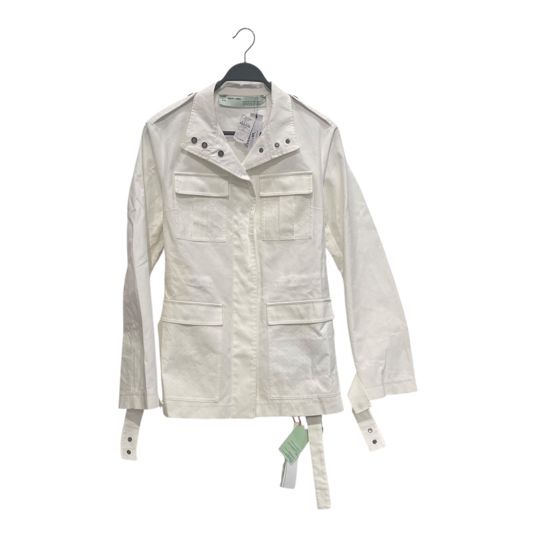 OFF-WHITE/Tailored Jkt/42/Cotton/WHT/LASER CUIT WAIST TIE COAT view 1