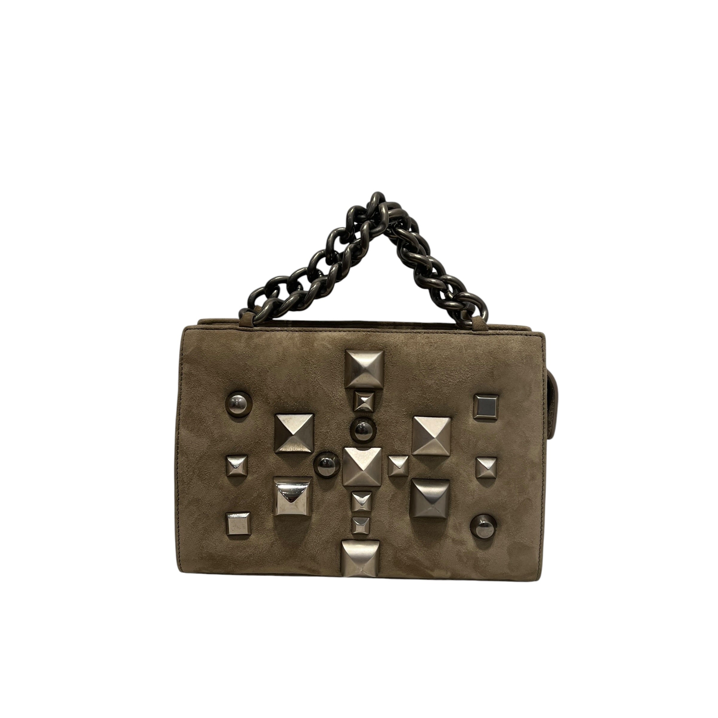 roberto cavalli/Hand Bag/Suede/BEG/SILVER PYRAMID STUD SUEDE BAG view 1