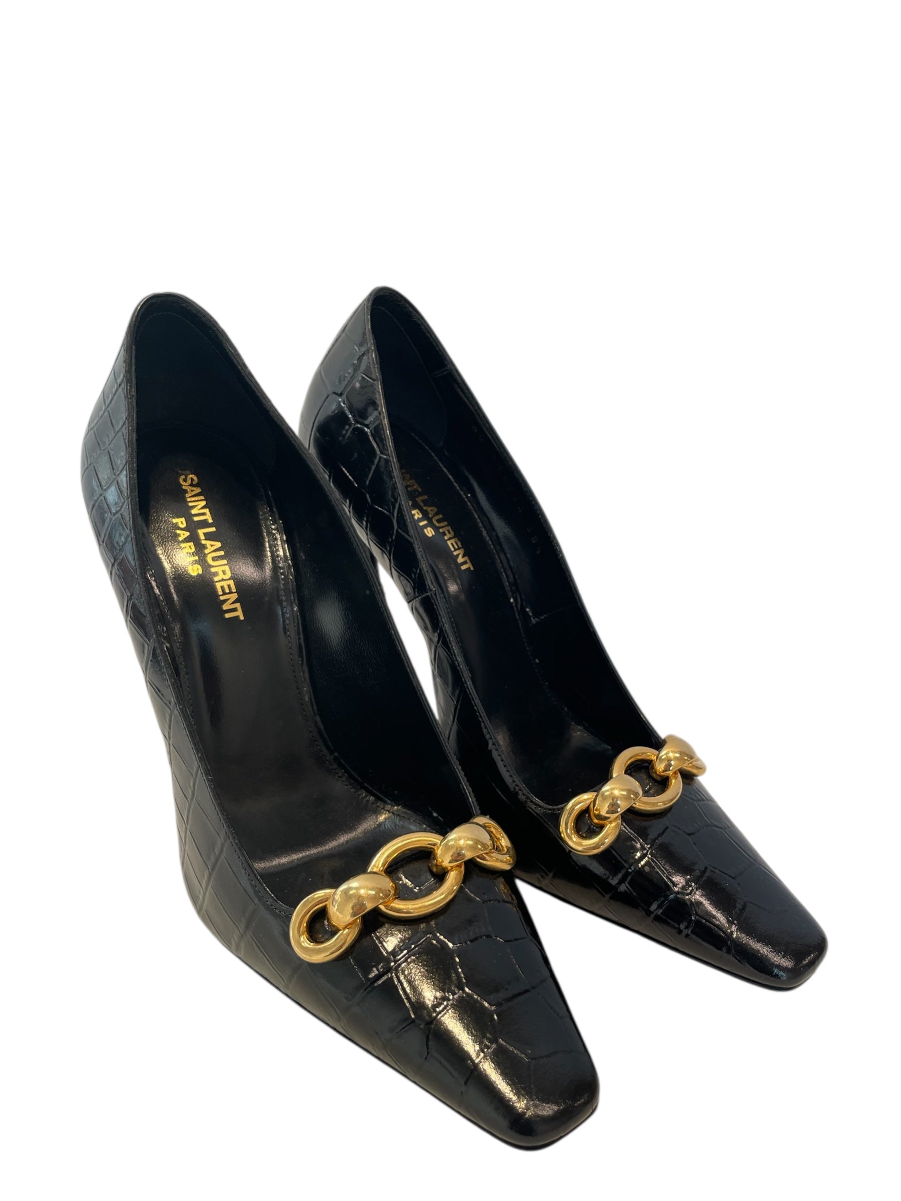 SAINT LAURENT/Flat Shoes/EU 38.5/Animal Pattern/Leather/BLK/CROC view 1