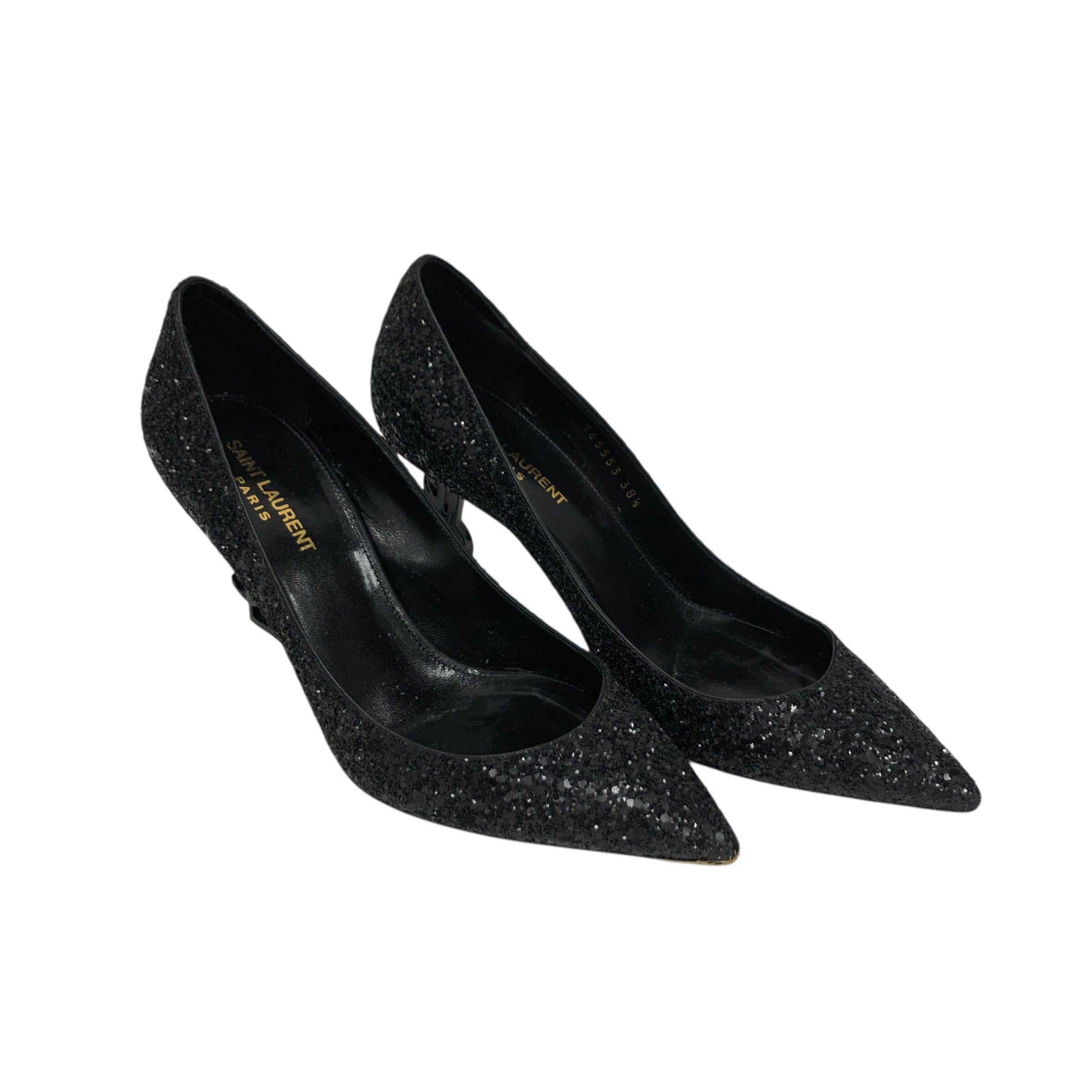 SAINT LAURENT/Heels/US 7.5/Leather/BLK/Sparkly YSL Heel view 1